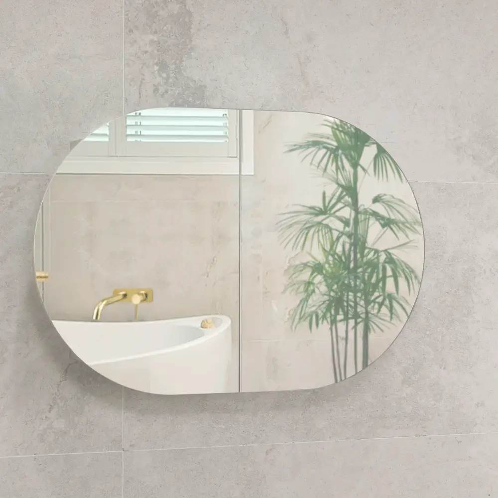 Pill Oval 900mm x 600mm Mirrored Shaving Cabinet, Matte White - Image 4