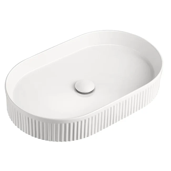 Pill Oval Fluted 580mm x 360mm Above-Counter Basin, Matte White *Clearance Stock* - Image 4