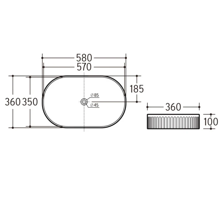 Pill Oval Fluted 580mm x 360mm Above-Counter Basin, Matte White *Clearance Stock* - Image 5