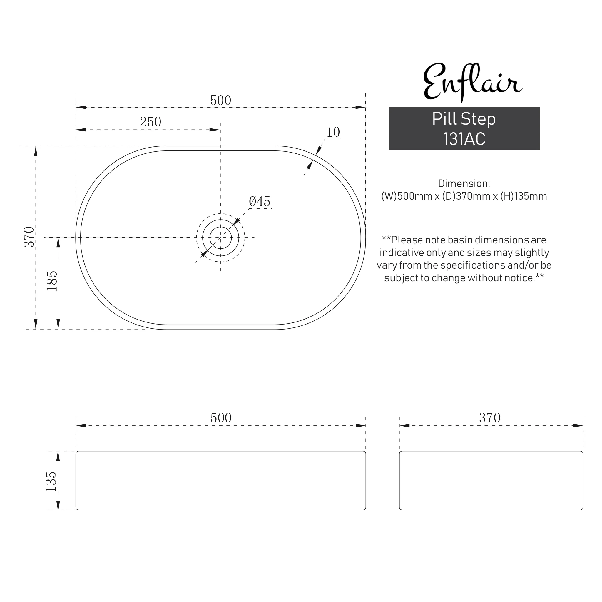 Pill Step 500mm x 370mm Above-Counter Basin, Fired Matte Calacatta - Image 4