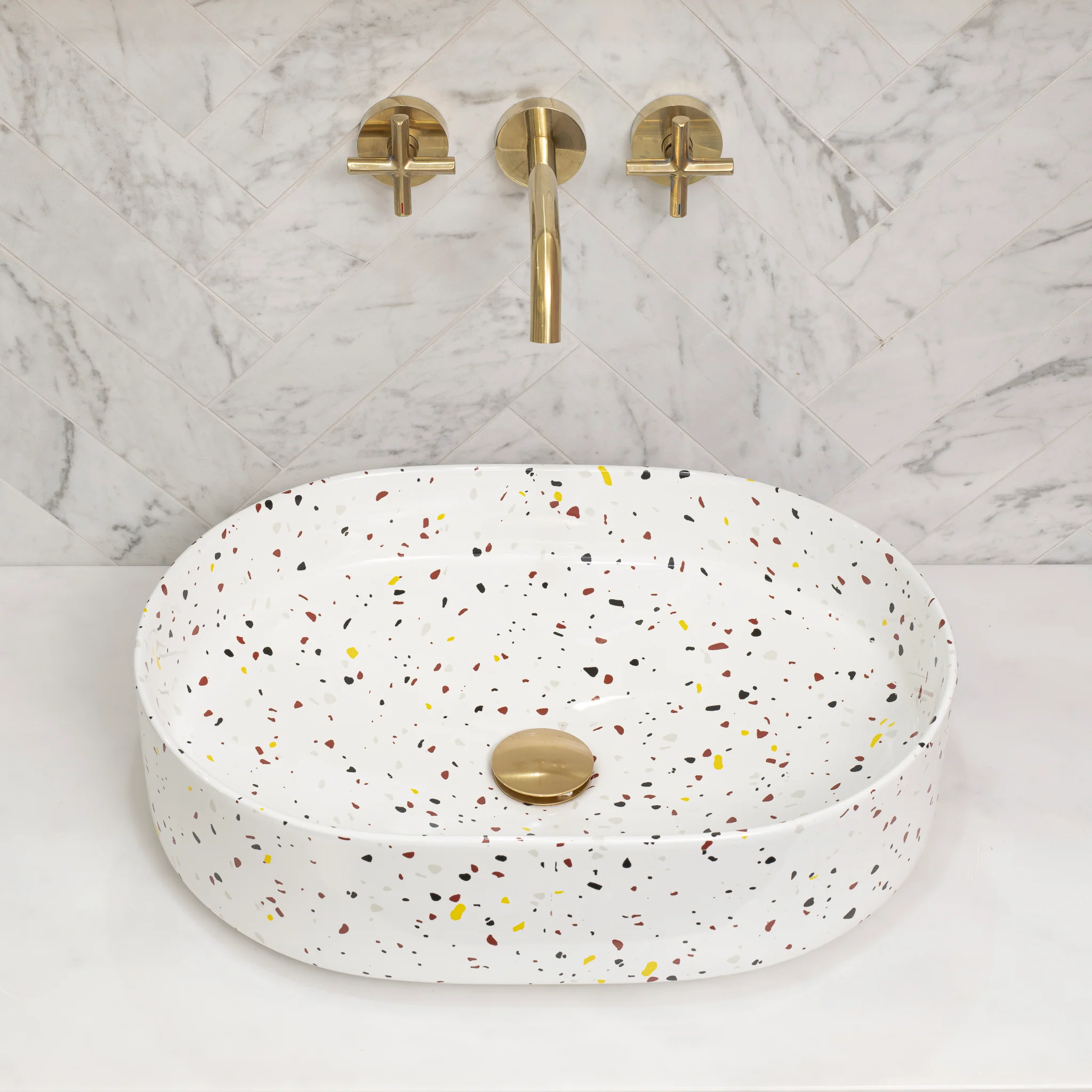 Pill Step 500mm x 370mm Above-Counter Basin, Matte Terrazzo Chunk - Image 2