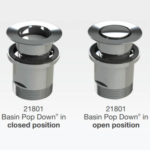 Premium Vanity Pop Down Waste, Universal 32mm and 40mm Installation, Compatible with Overflow and Non-Overflow | Chrome | - Image 2
