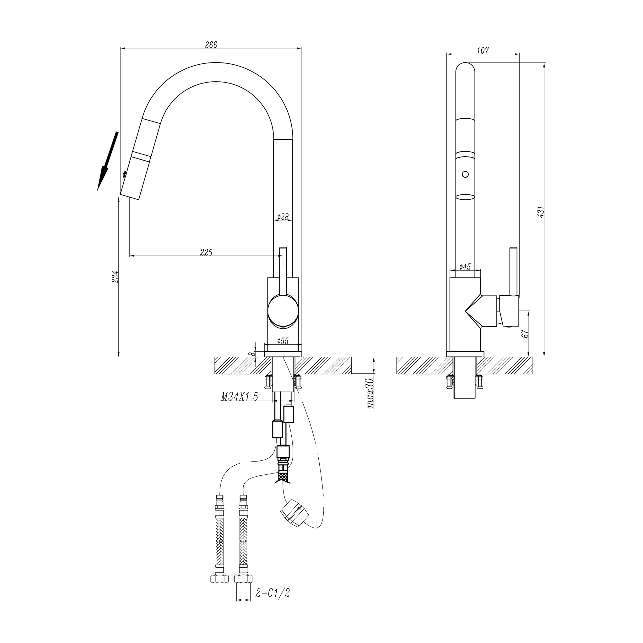 *Clearance Stock* Profile Kitchen Sink Mixer with Pull-Out, Chrome - Image 3