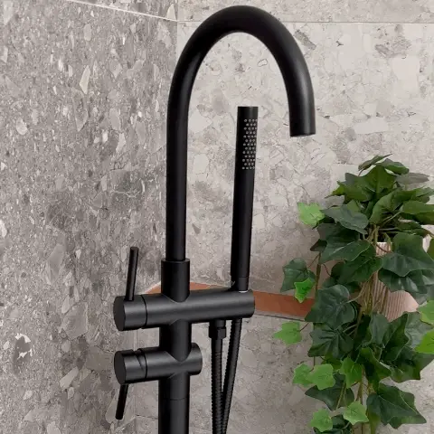 Profile III Floor Mounted Bath Filler with Mixer and Hand Shower, Chromium Matte Black - Image 2