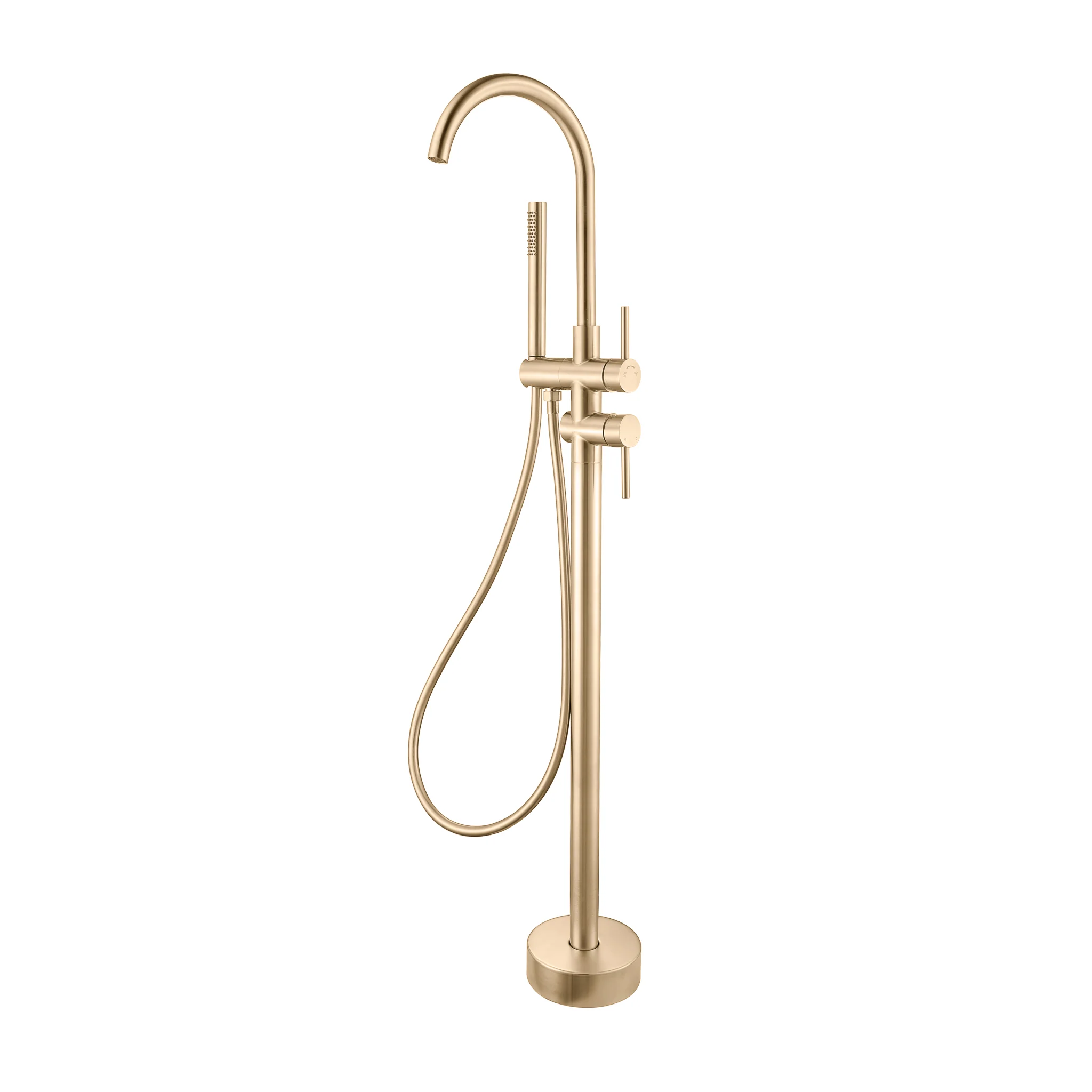 Profile III Floor Mounted Bath Filler with Mixer and Hand Shower, PVD Brushed Brass Gold