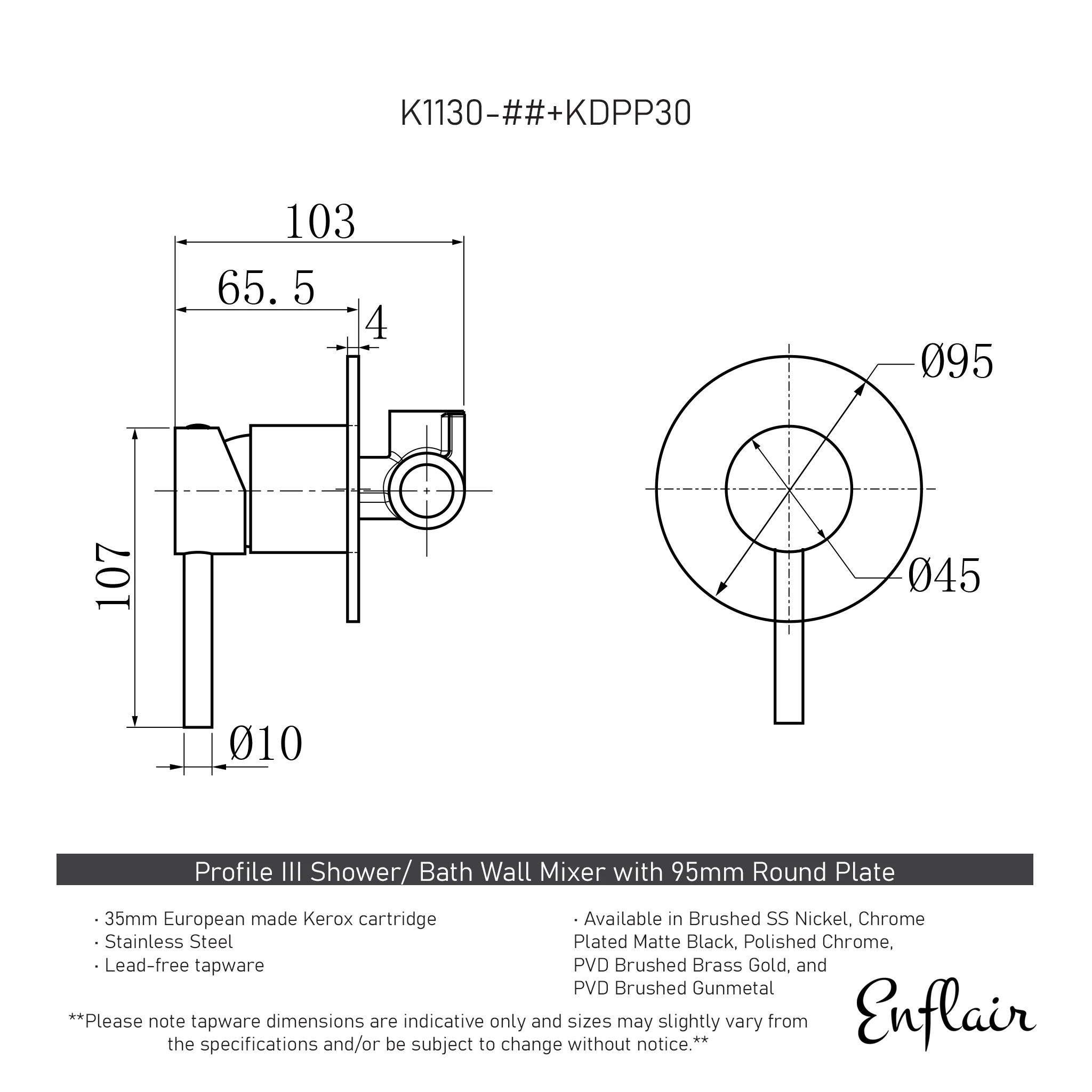 Profile III Shower/ Bath Wall Mixer with 95mm Round Plate, Chromium Matte Black - Image 2