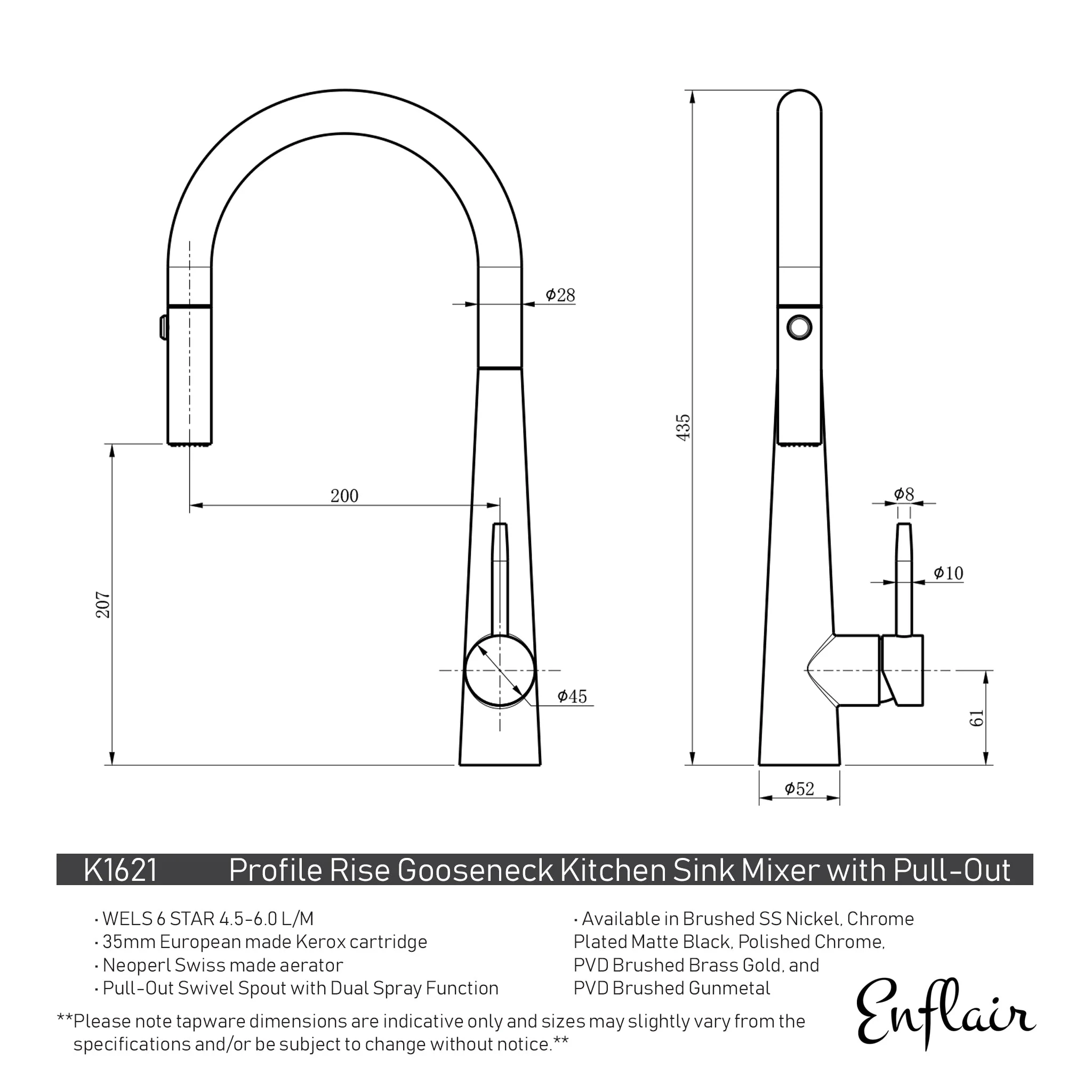 Profile Rise Gooseneck Kitchen Sink Mixer with Pull-Out, PVD Brushed Brass Gold - Image 3
