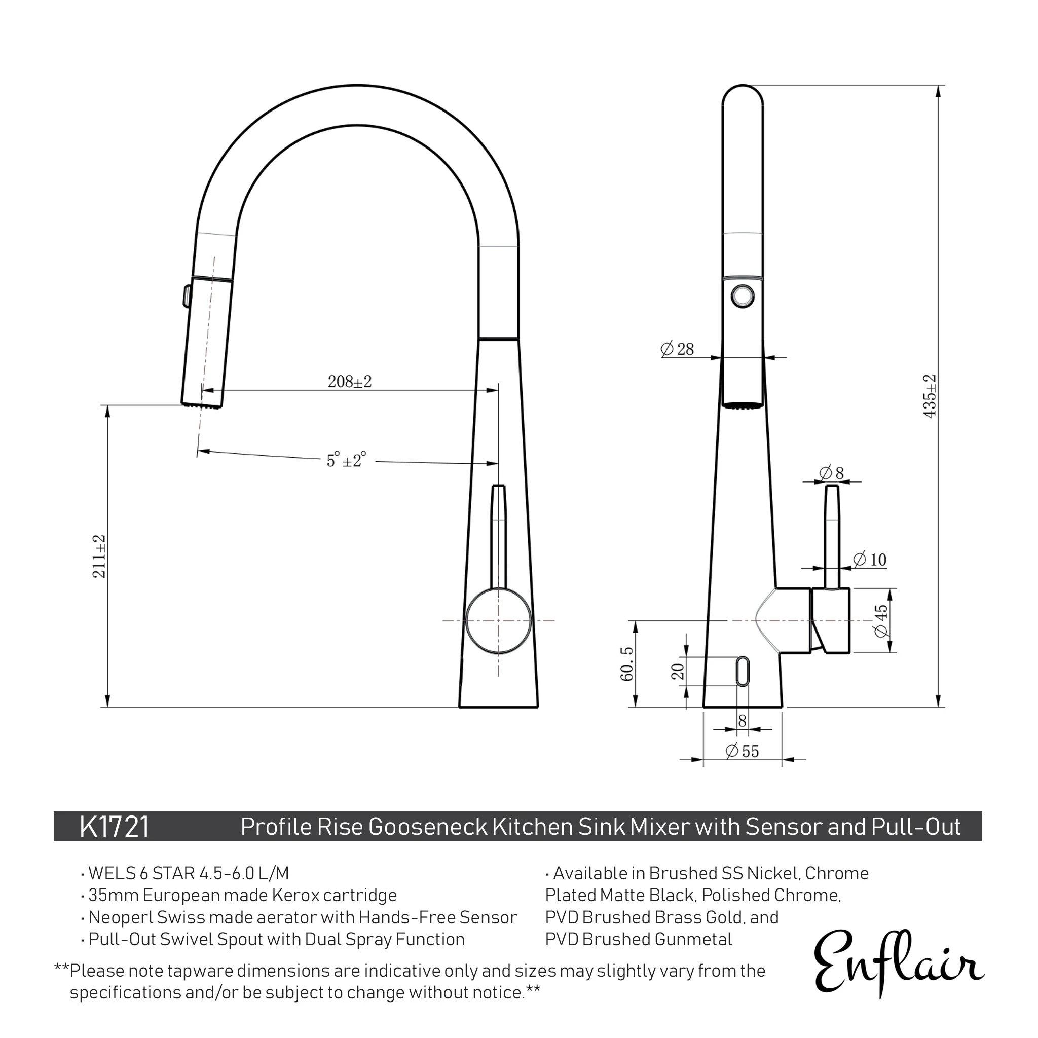 Profile Rise Gooseneck Kitchen Sink Mixer with Sensor and Pull-Out, Polished Chrome - Image 5