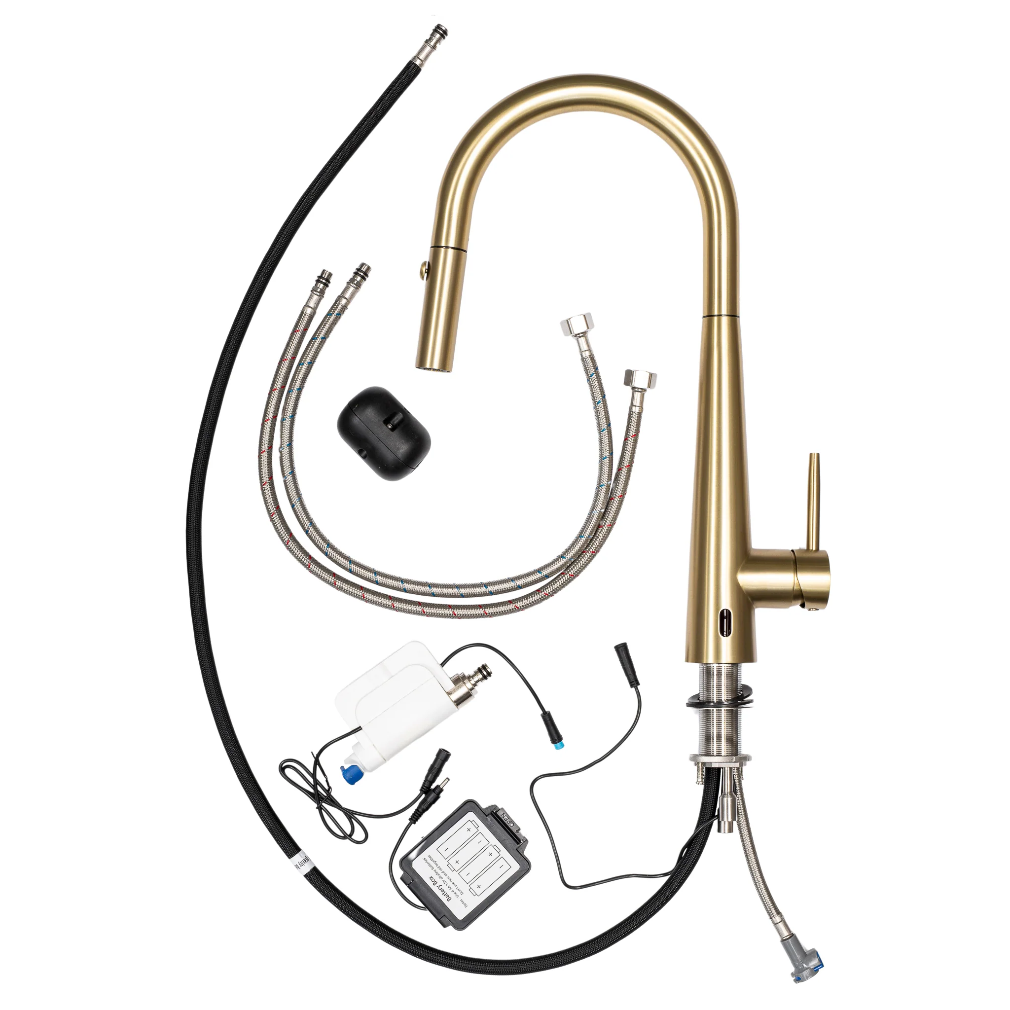 Profile Rise Gooseneck Kitchen Sink Mixer with Sensor and Pull-Out, PVD Brushed Brass Gold - Image 4