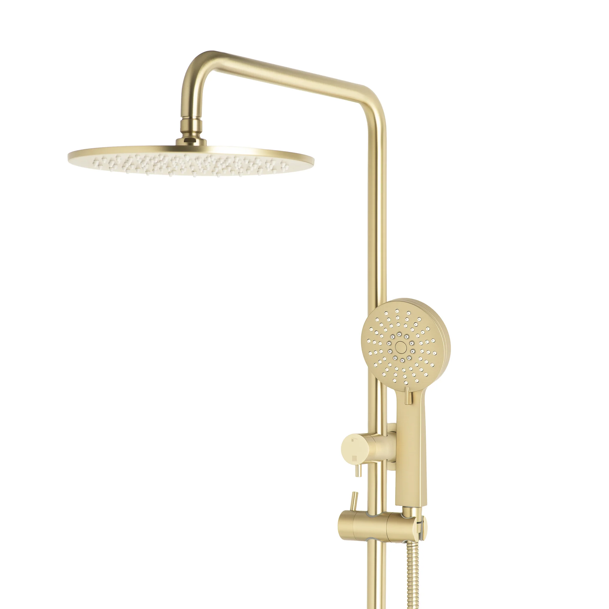 Profile Round Twin Shower System with Adjustable Rail and 250mm Head, Brushed Brass - Image 2