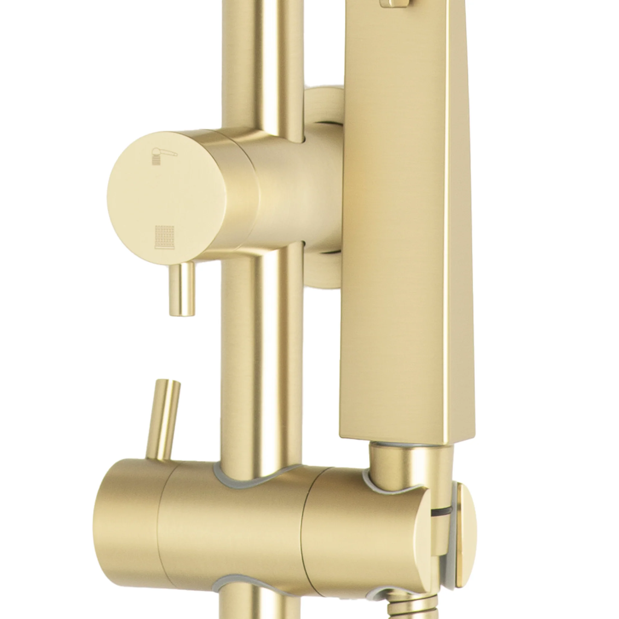 Profile Round Twin Shower System with Adjustable Rail and 250mm Head, Brushed Brass - Image 3