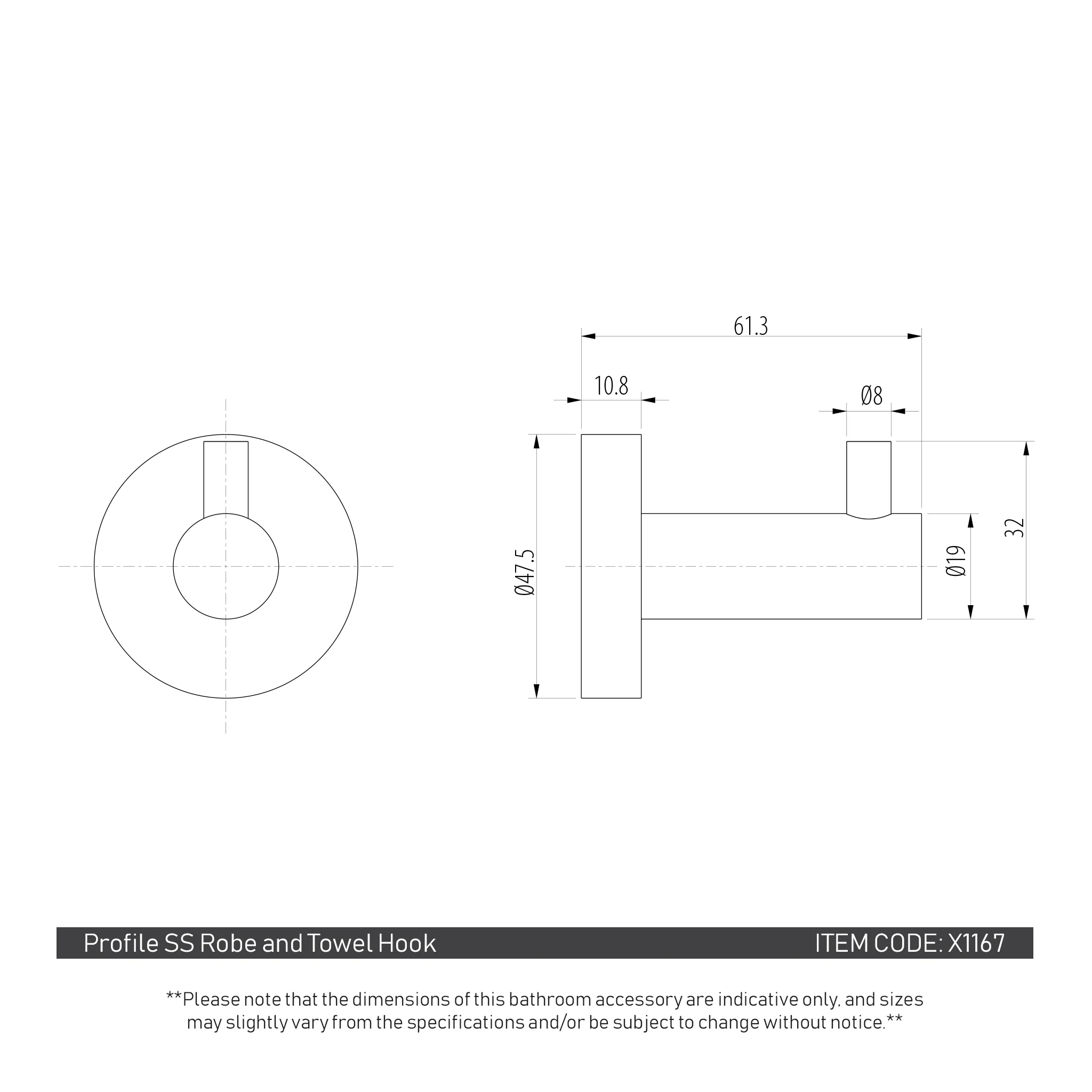 Profile SS Robe and Towel Hook, PVD Brushed Gunmetal - Image 2