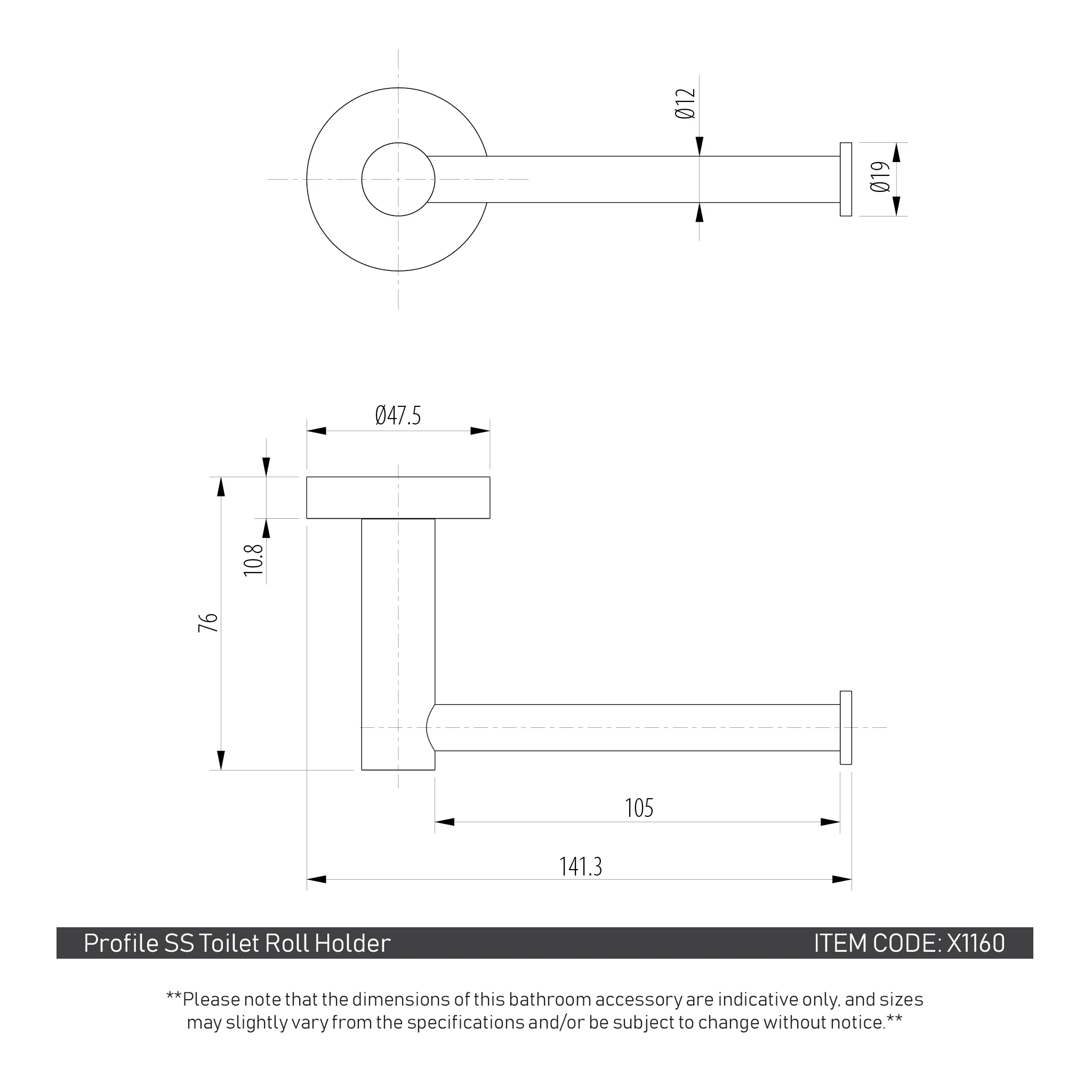 Profile SS Toilet Roll Holder, Polished Chrome - Image 3