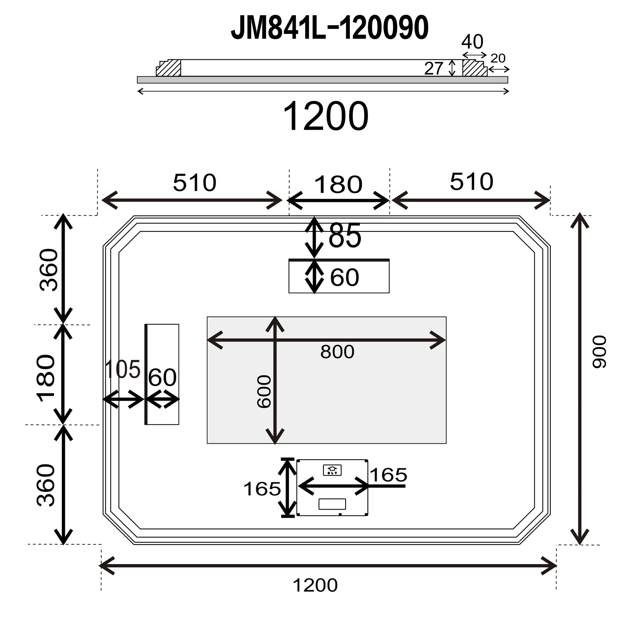 Radiant Jewel 1200mm x 900mm Backlit LED Frameless Mirror with Jewelled Edge and Demister *Clearance Stock* - Image 5