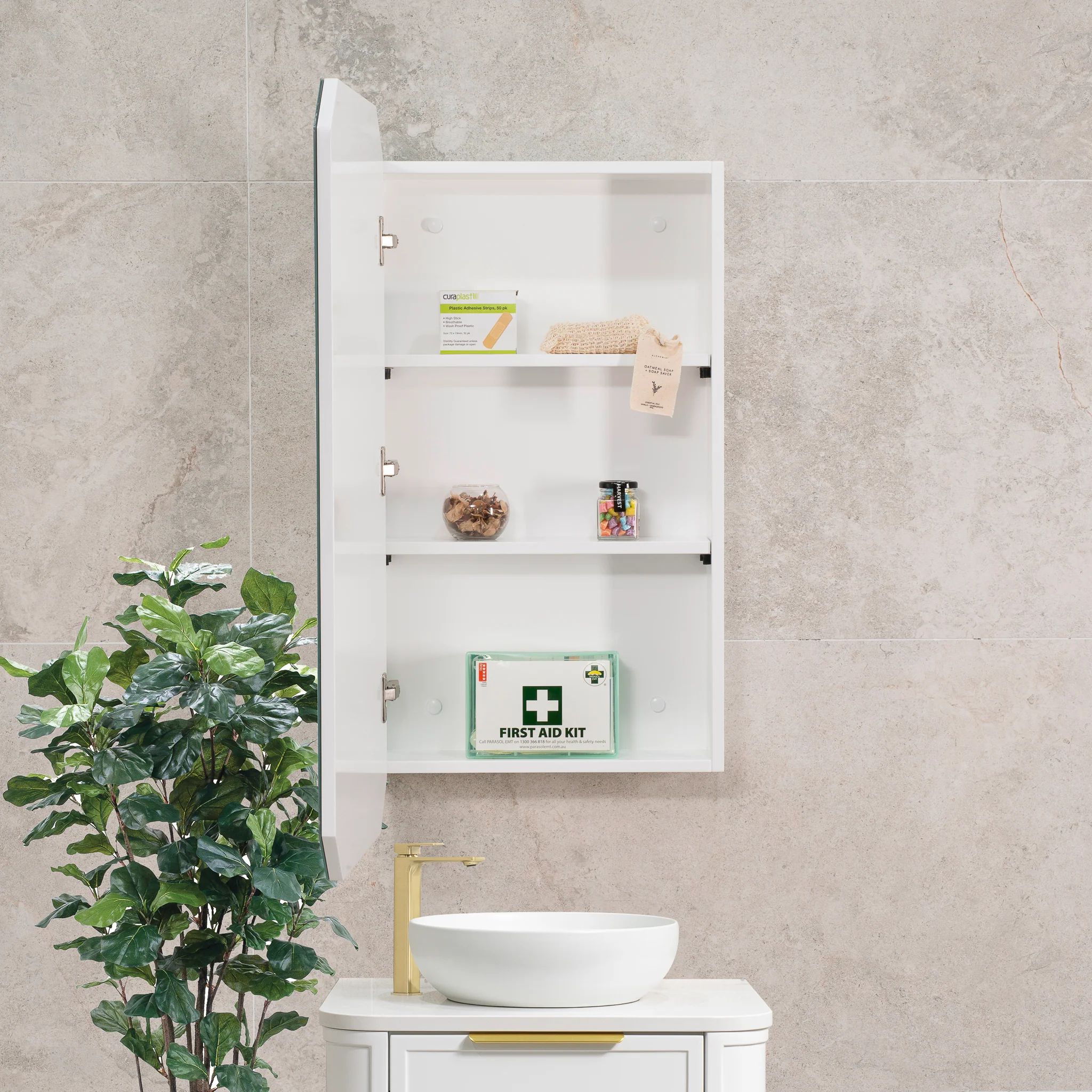 Radiant Jewel 450mm x 900mm Mirrored Shaving Cabinet, Matte White - Image 4