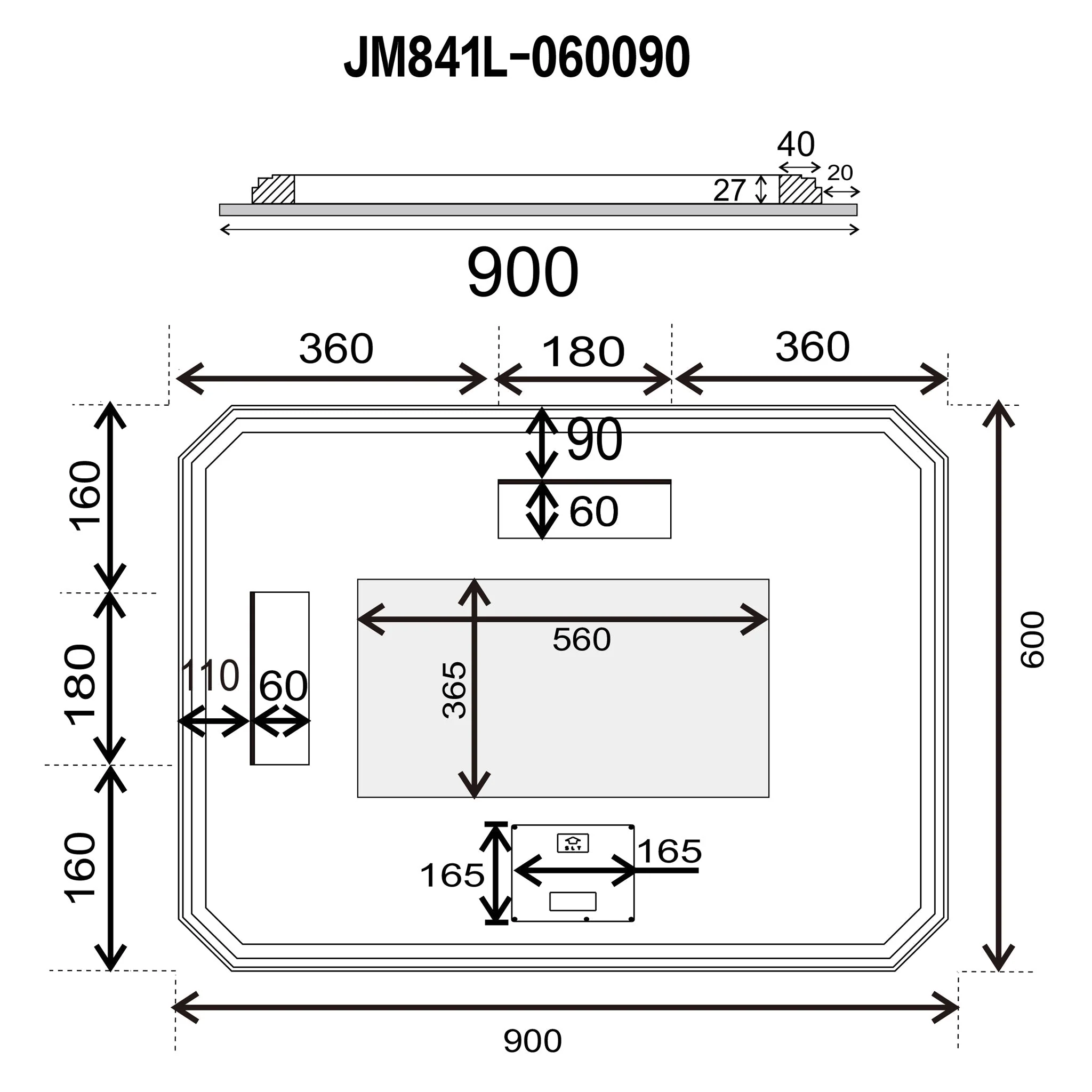 Radiant Jewel 600mm x 900mm Backlit LED Frameless Mirror with Jewelled Edge and Demister *Clearance Stock* - Image 5