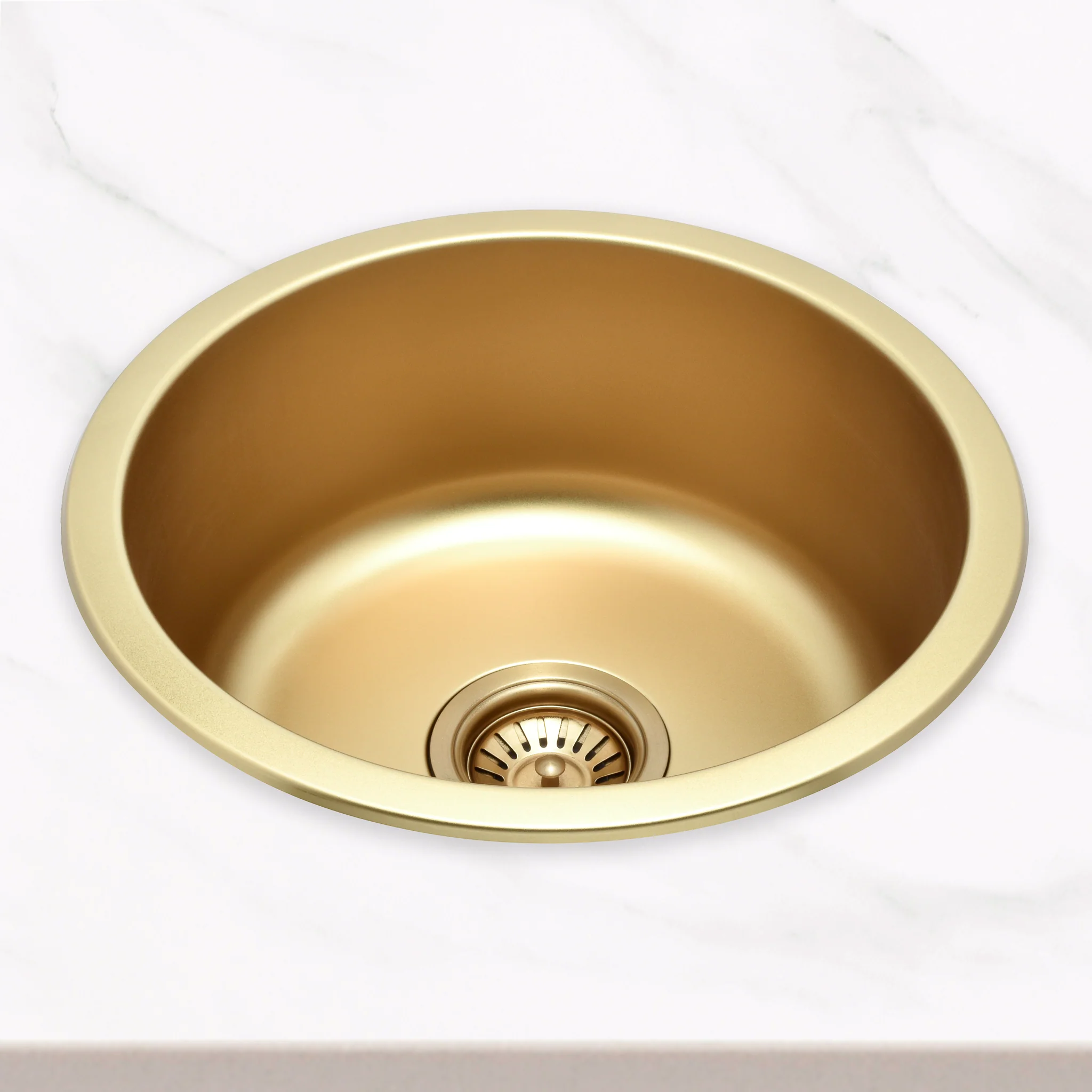 Radii Round 410mm x 180mm Stainless Steel Sink | Brushed Brass (Gold) Finish | - Image 7