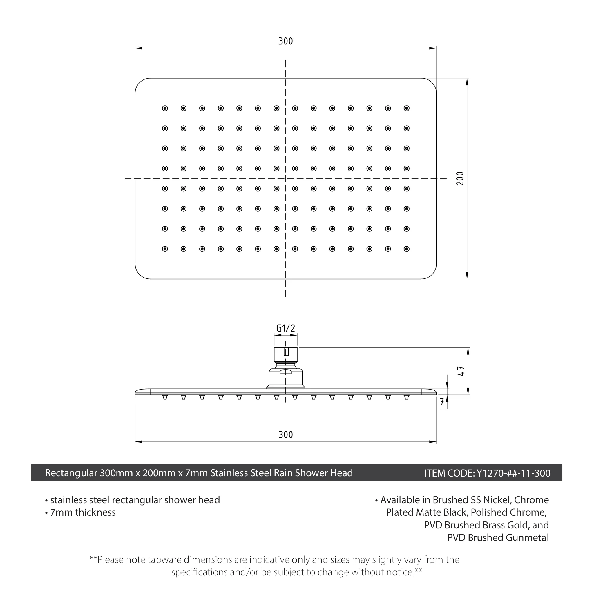 Rectangular 300mm x 200mm x 7mm Stainless Steel Rain Shower Head, Matte Black - Image 4