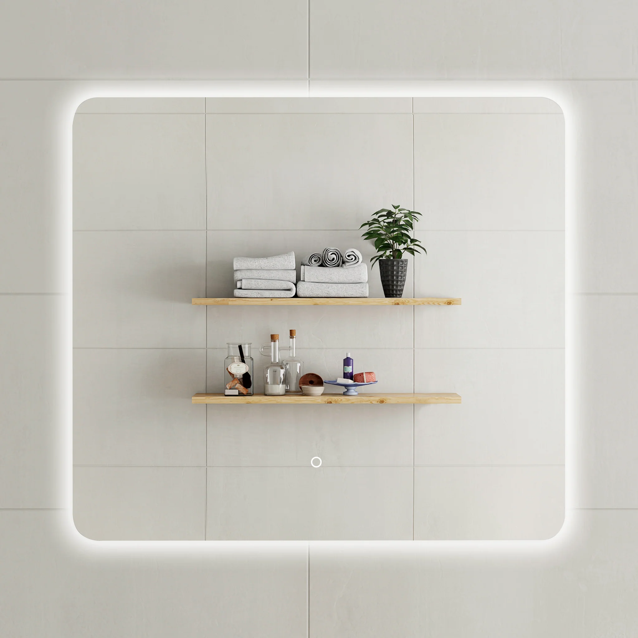 Retti Rectangular 1000mm x 900mm Backlit LED Frameless Mirror with Polished Edge, Rounded Corners and Demister