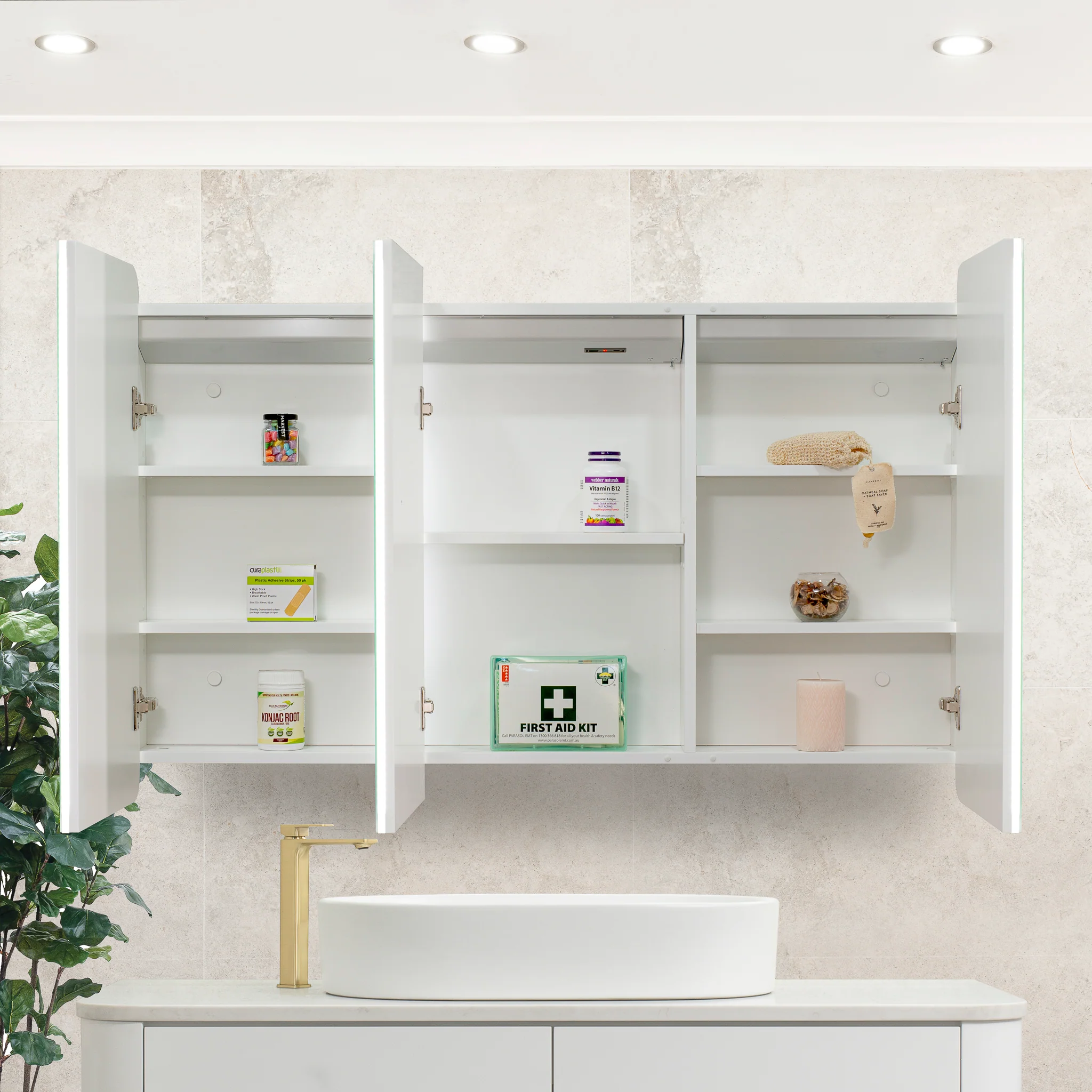 Retti Rectangular 1200mm x 750mm Frontlit LED Mirrored Shaving Cabinet, Matte White - Image 2