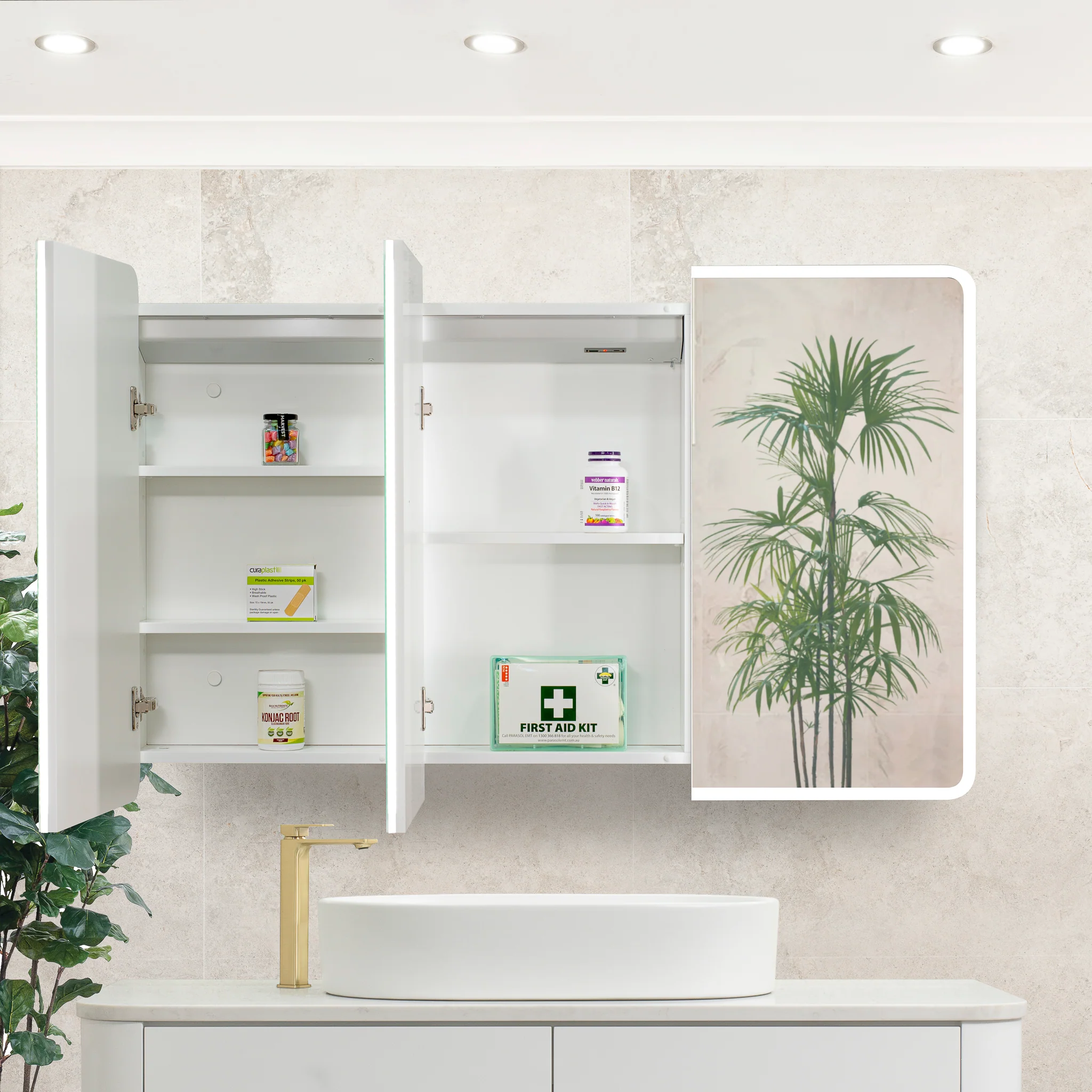 Retti Rectangular 1200mm x 750mm Frontlit LED Mirrored Shaving Cabinet, Matte White - Image 4