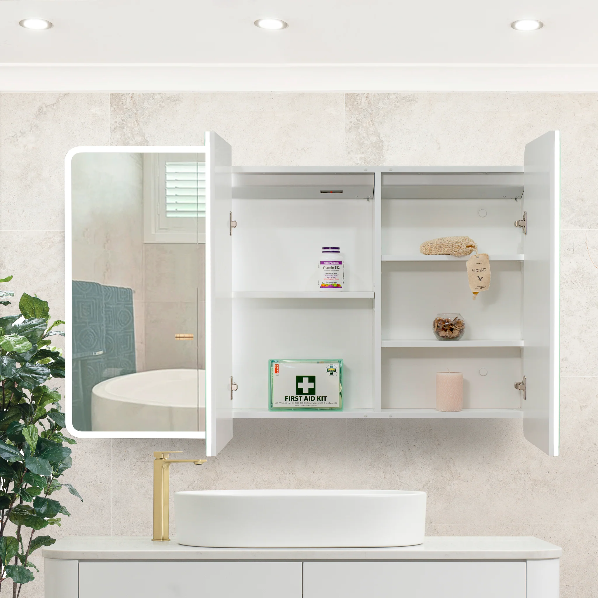 Retti Rectangular 1200mm x 750mm Frontlit LED Mirrored Shaving Cabinet, Matte White - Image 5