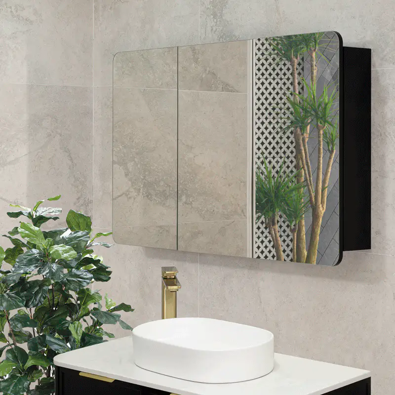 Retti Rectangular 1200mm x 750mm Mirrored Shaving Cabinet, Matte Black - Image 4