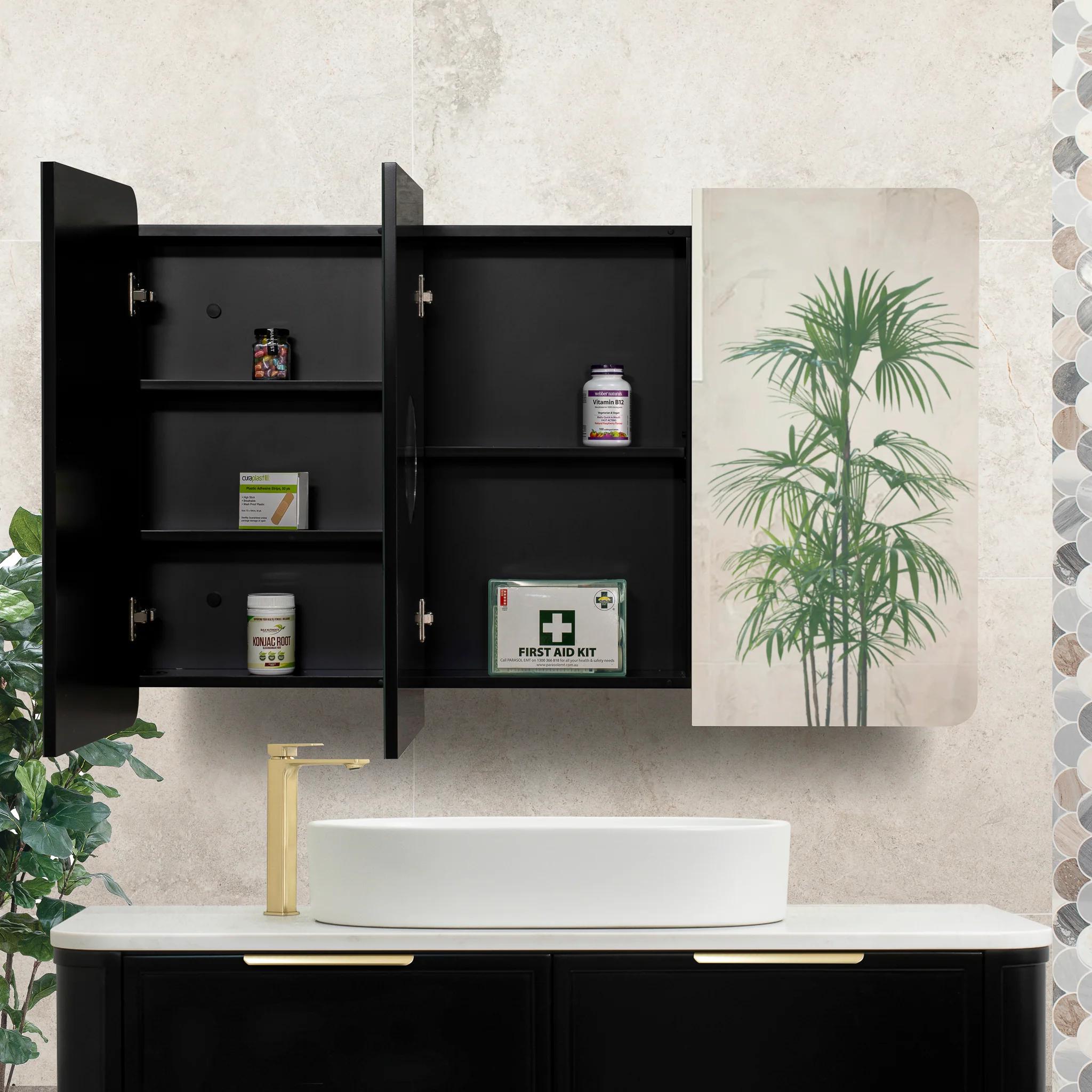 Retti Rectangular 1200mm x 750mm Mirrored Shaving Cabinet, Matte Black - Image 7
