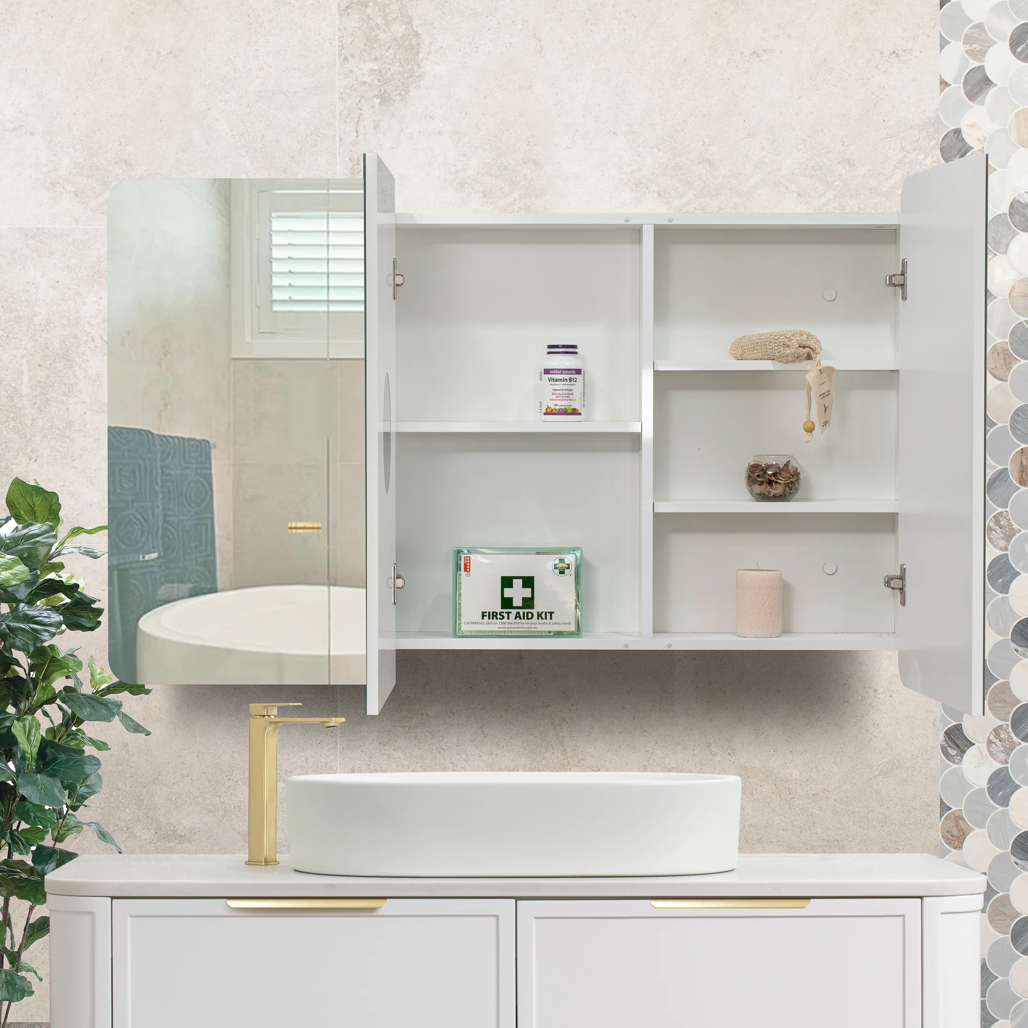 Retti Rectangular 1200mm x 750mm Mirrored Shaving Cabinet, Matte White - Image 2