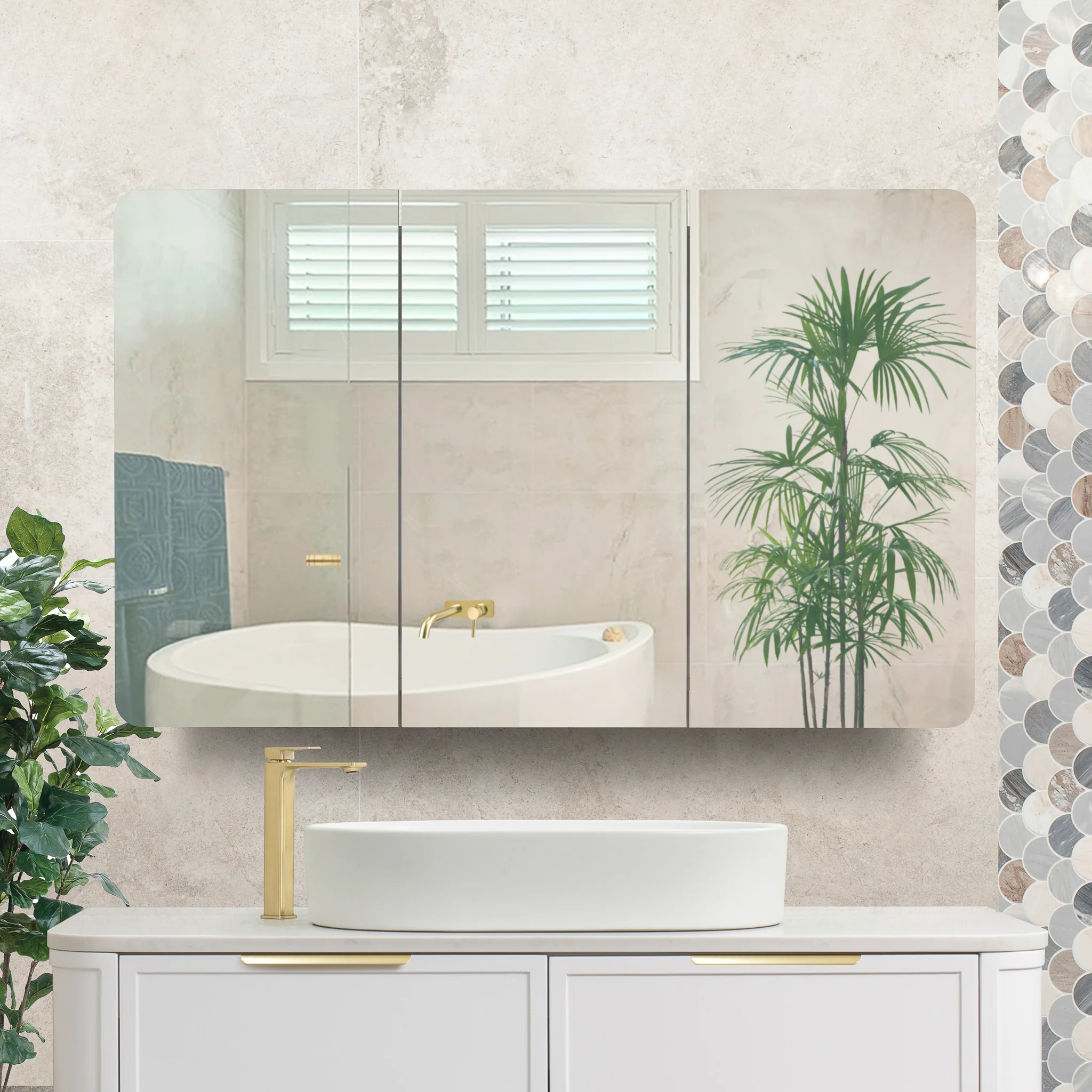 Retti Rectangular 1200mm x 750mm Mirrored Shaving Cabinet, Matte White - Image 3