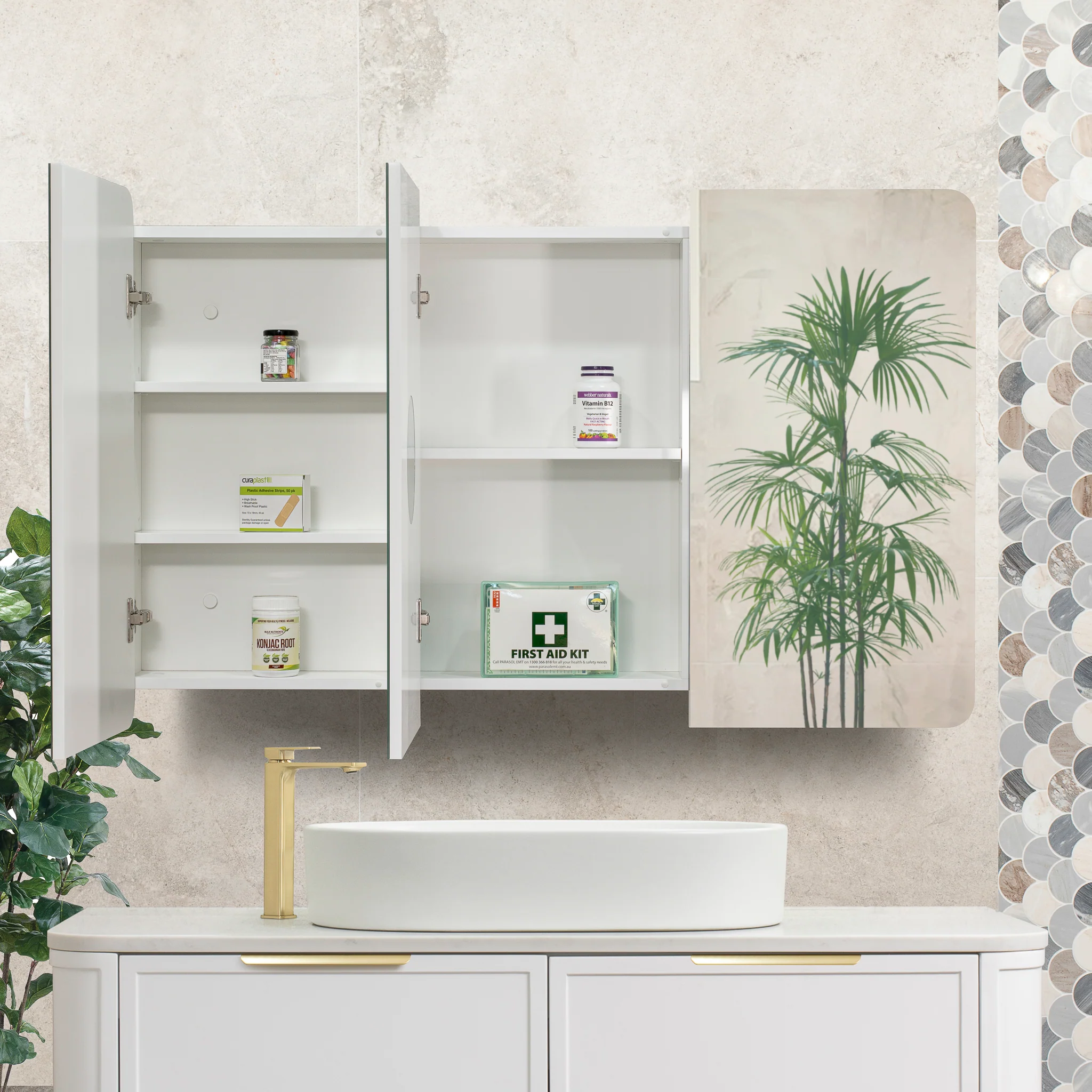Retti Rectangular 1200mm x 750mm Mirrored Shaving Cabinet, Matte White - Image 5