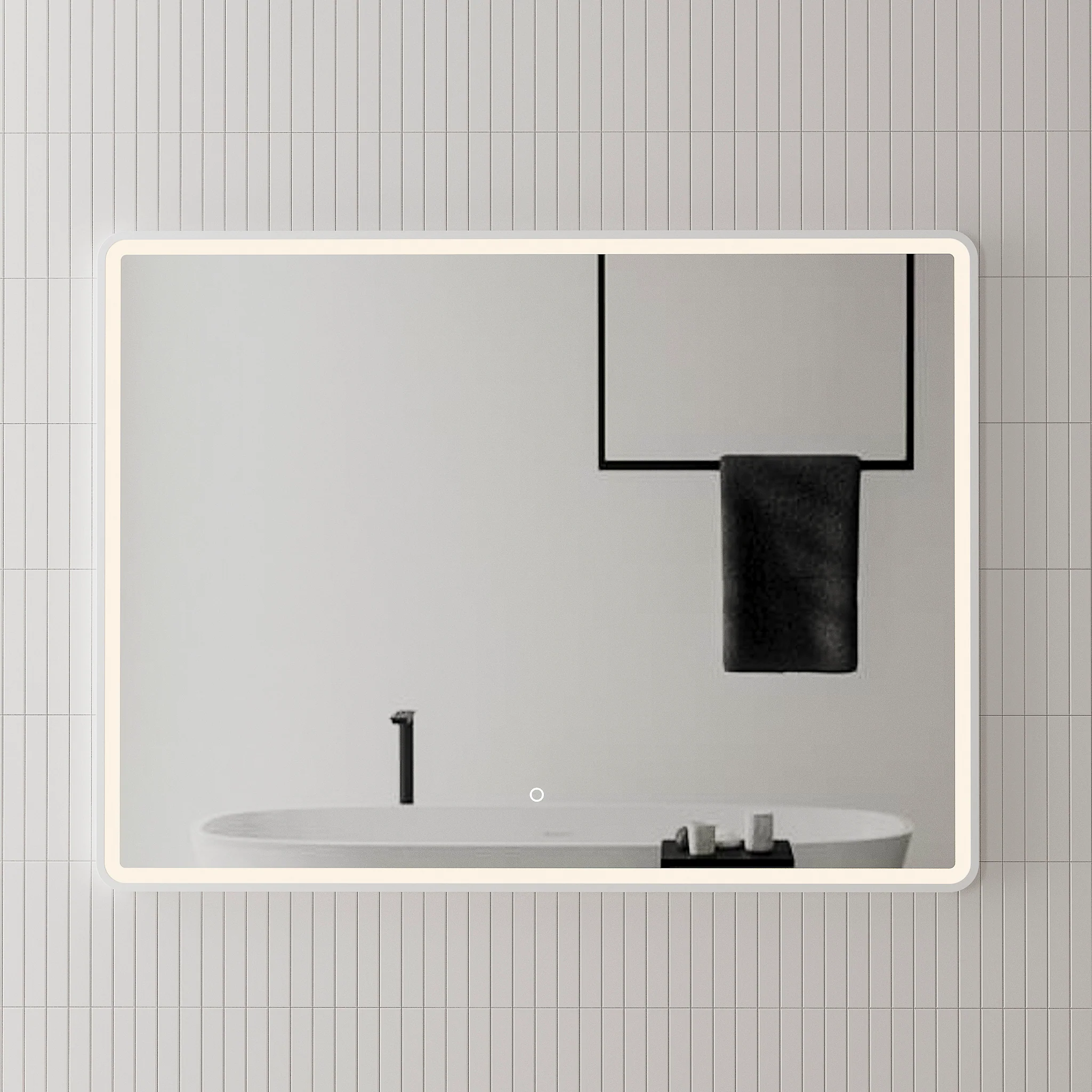 *Clearance* Retti Rectangular 1200mm x 900mm Frontlit LED Framed Mirror with Demister, Matte White Frame