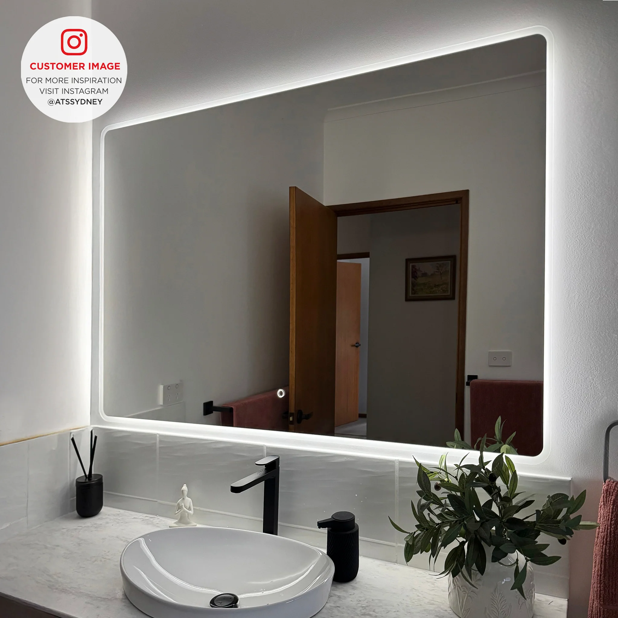 Retti Rectangular 1400mm x 900mm Frontlit and Backlit LED Frameless Mirror with Frosted Glass Border and Demister - Image 4