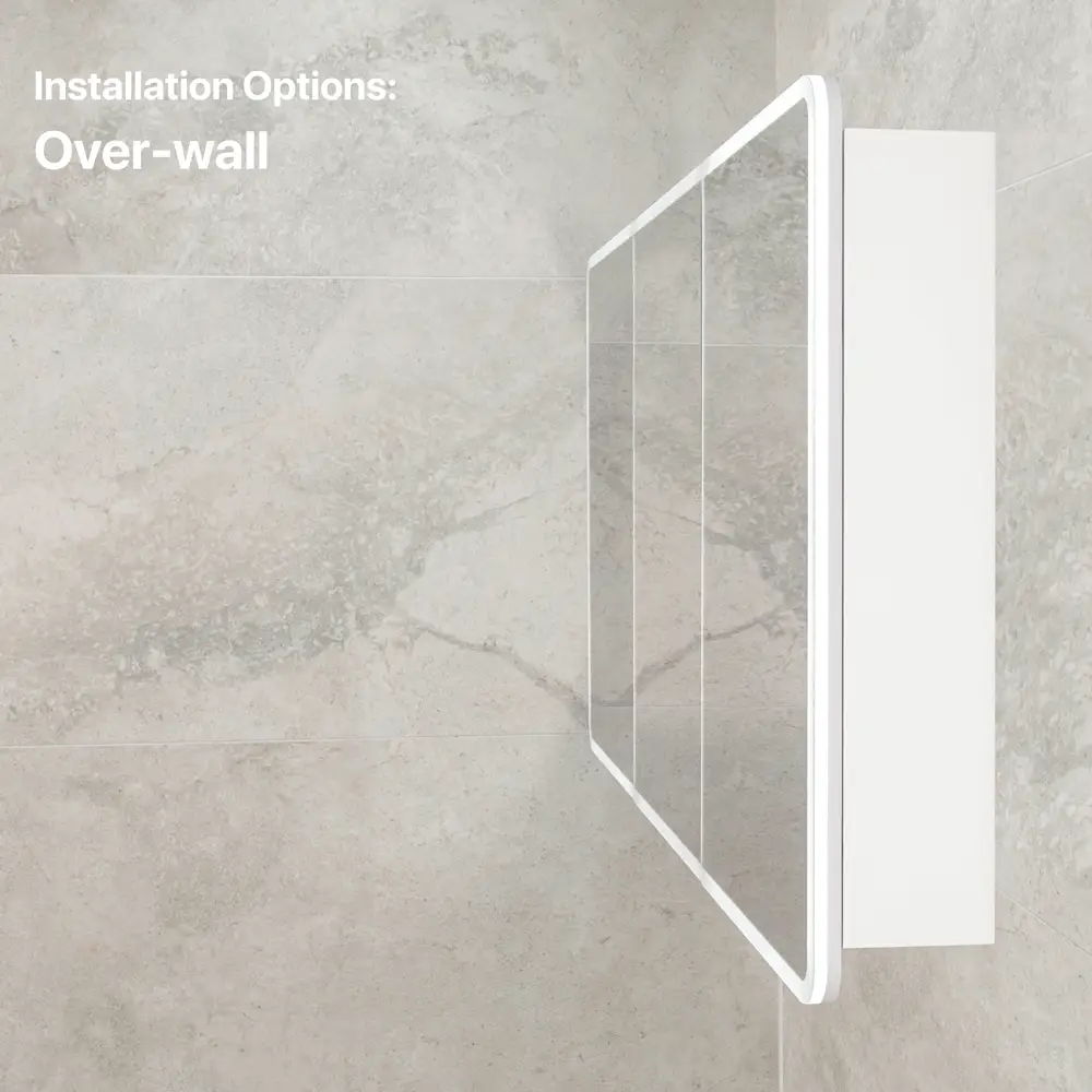 Retti Rectangular 1500mm x 750mm Frontlit LED Mirrored Shaving Cabinet, Matte White - Image 12