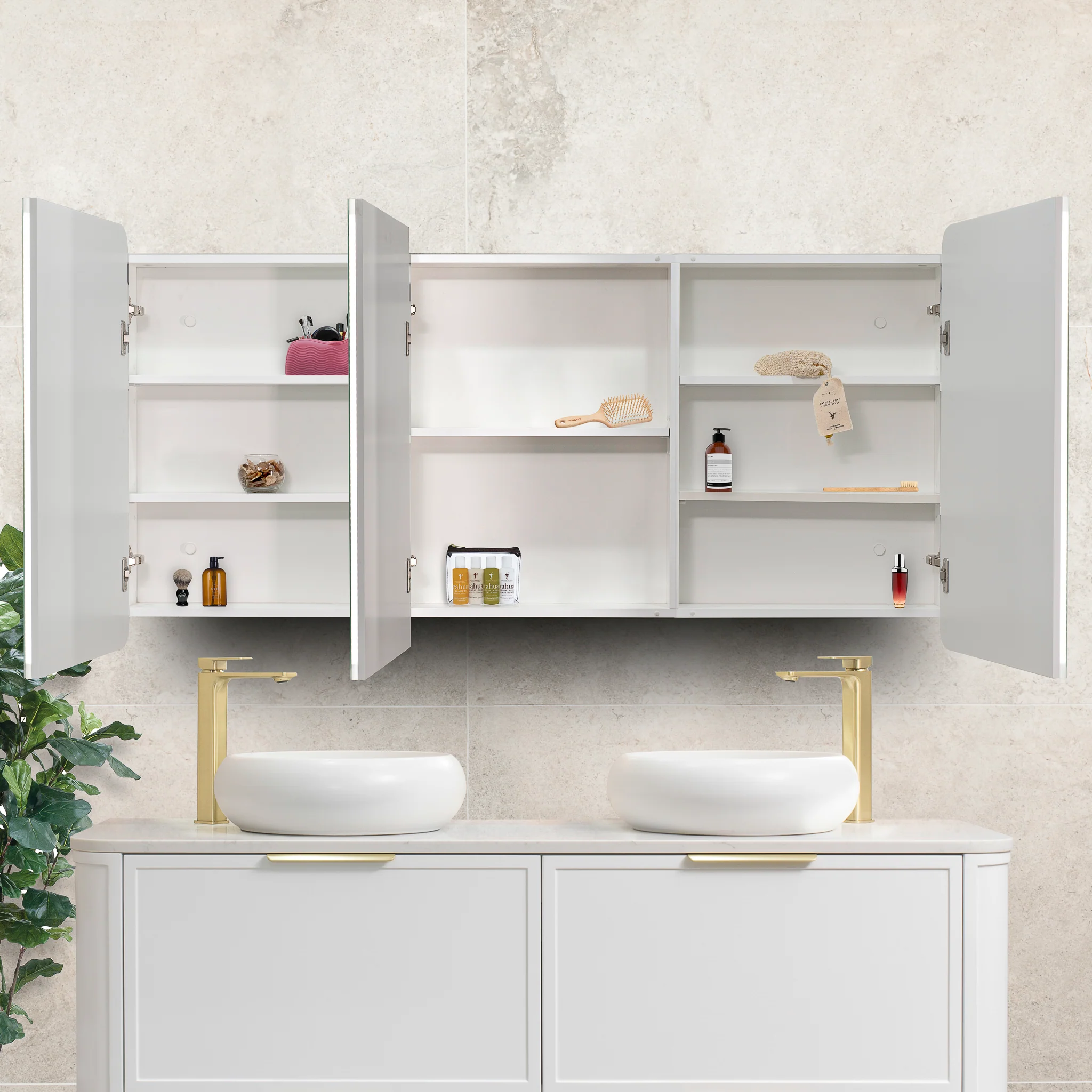 Retti Rectangular 1500mm x 750mm Frontlit LED Mirrored Shaving Cabinet, Matte White - Image 2