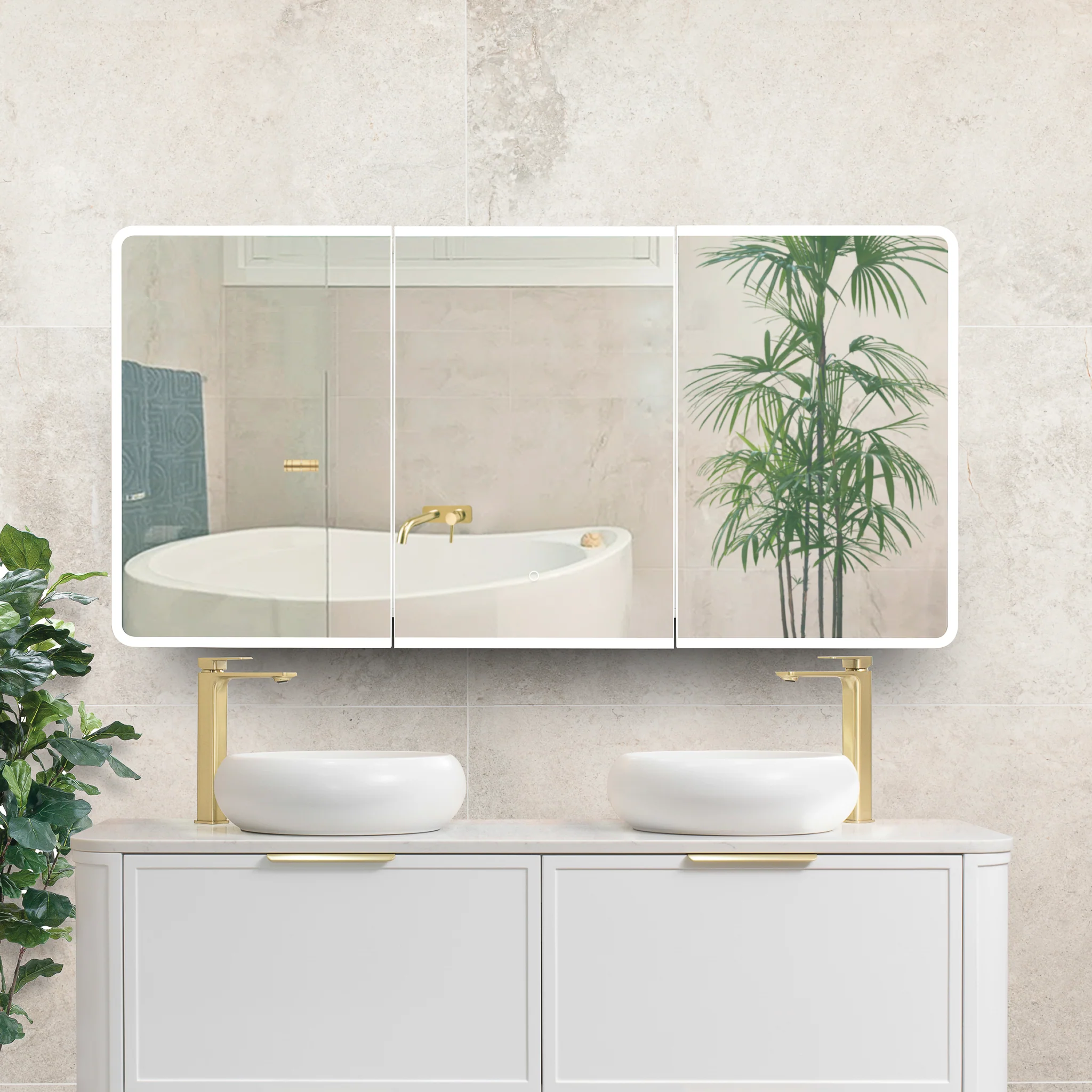 Retti Rectangular 1500mm x 750mm Frontlit LED Mirrored Shaving Cabinet, Matte White - Image 3