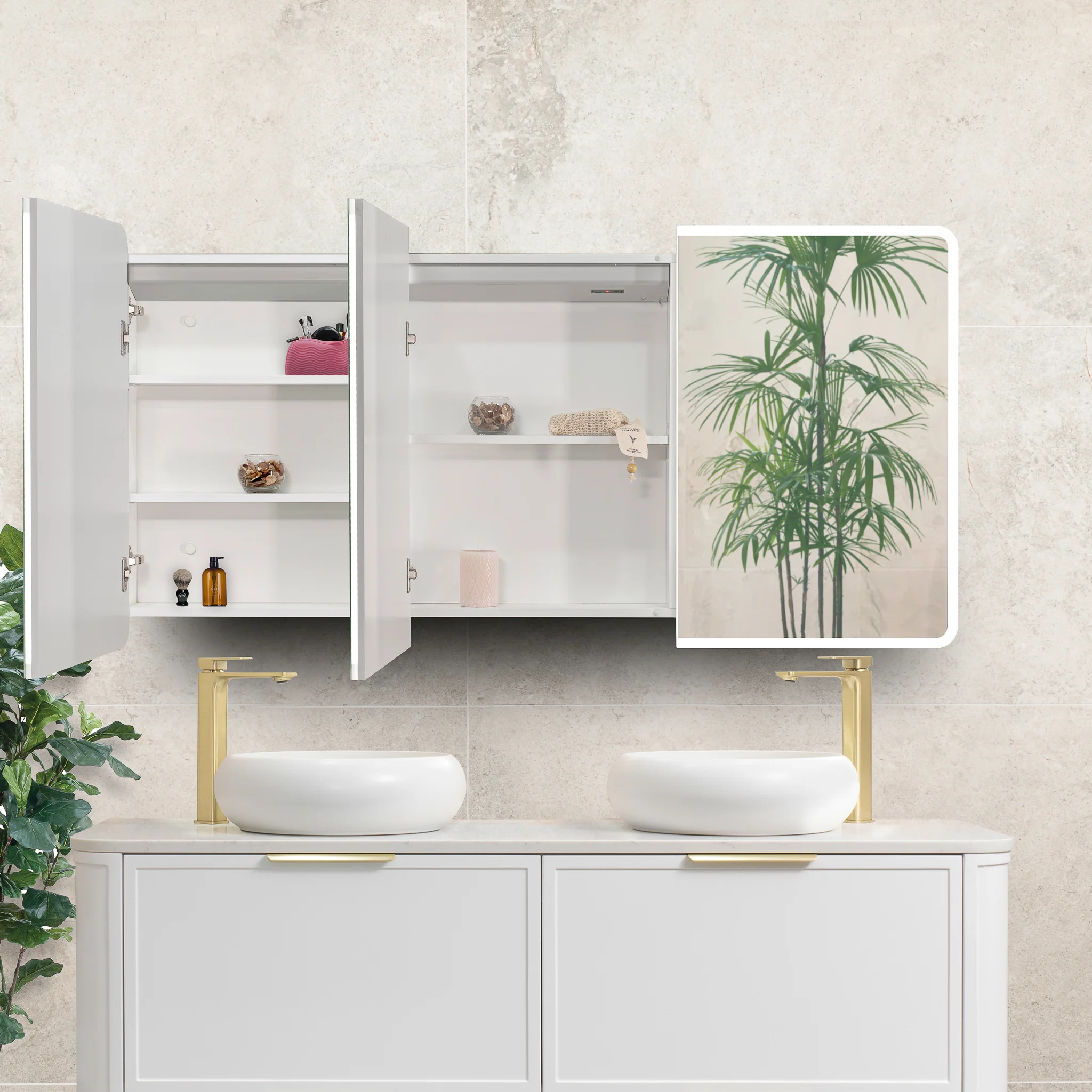 Retti Rectangular 1500mm x 750mm Frontlit LED Mirrored Shaving Cabinet, Matte White - Image 6