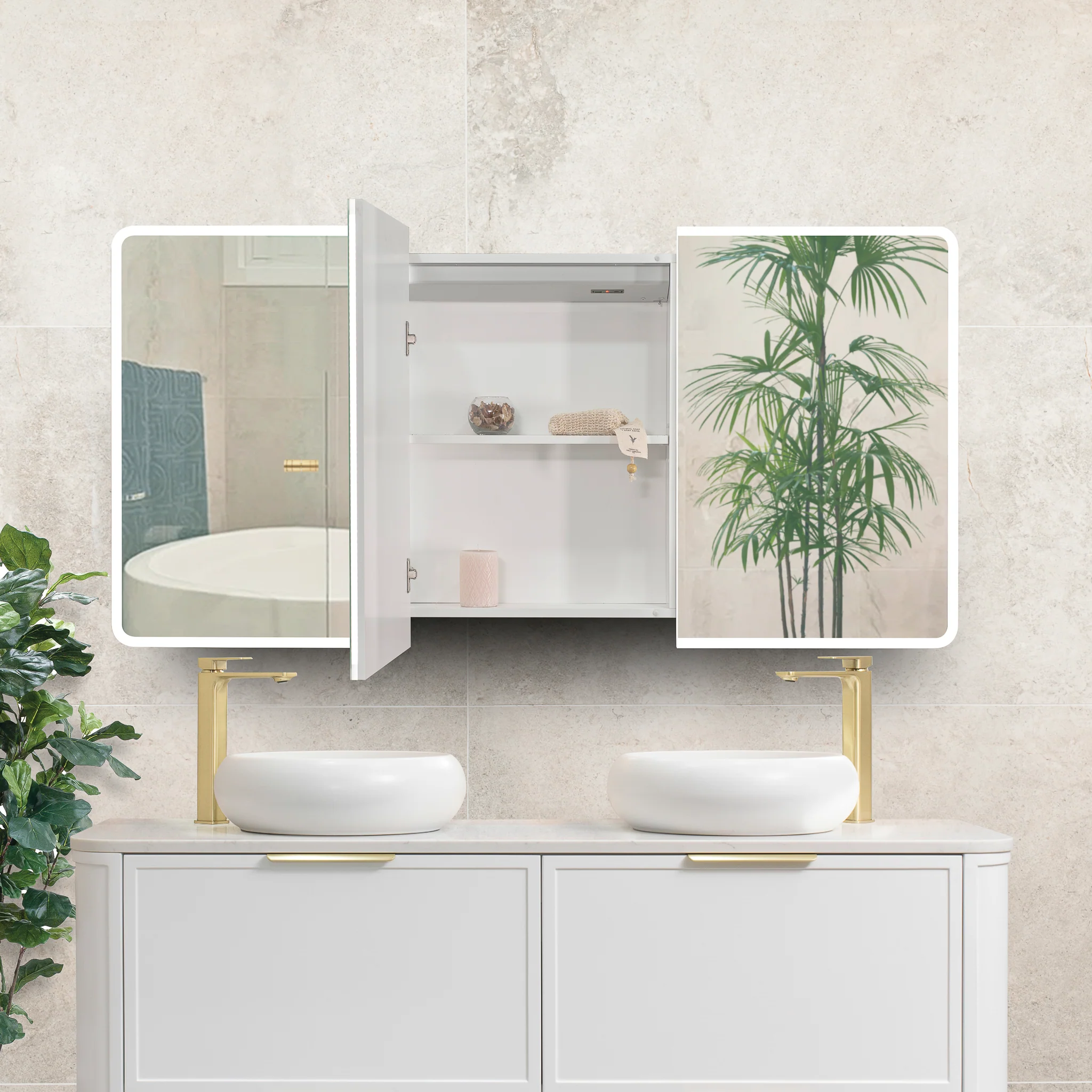 Retti Rectangular 1500mm x 750mm Frontlit LED Mirrored Shaving Cabinet, Matte White - Image 7