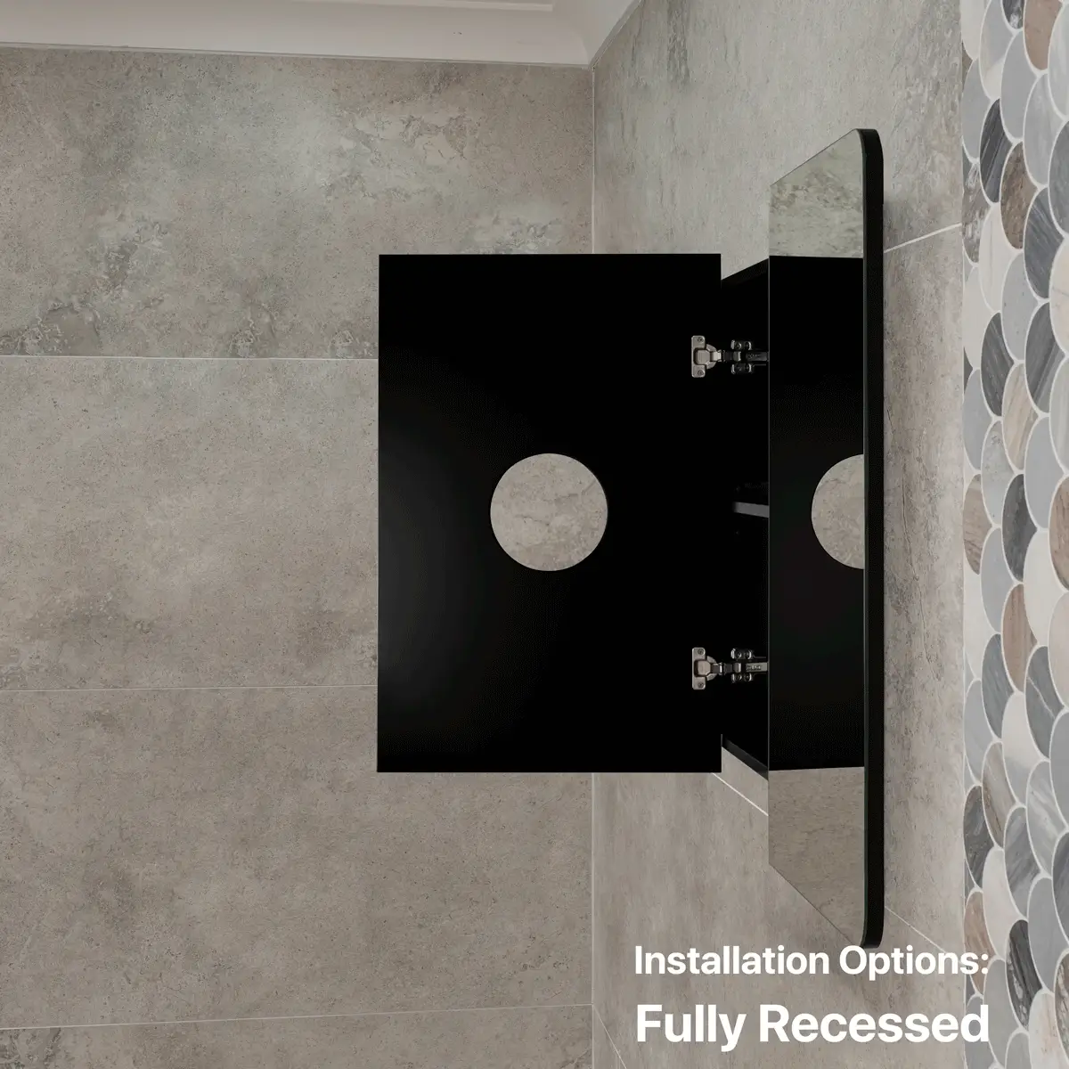 Retti Rectangular 1500mm x 750mm Mirrored Shaving Cabinet, Matte Black - Image 10