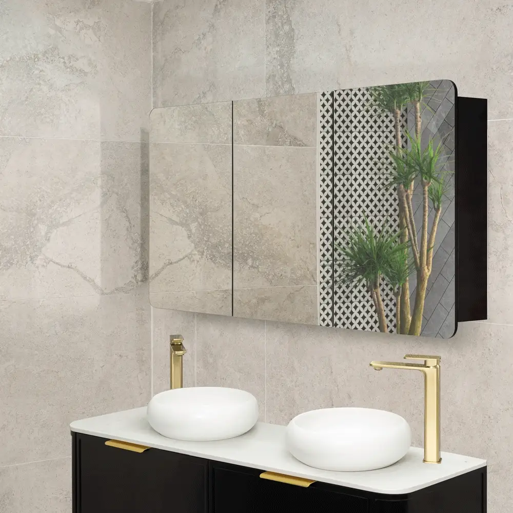 Retti Rectangular 1500mm x 750mm Mirrored Shaving Cabinet, Matte Black - Image 3