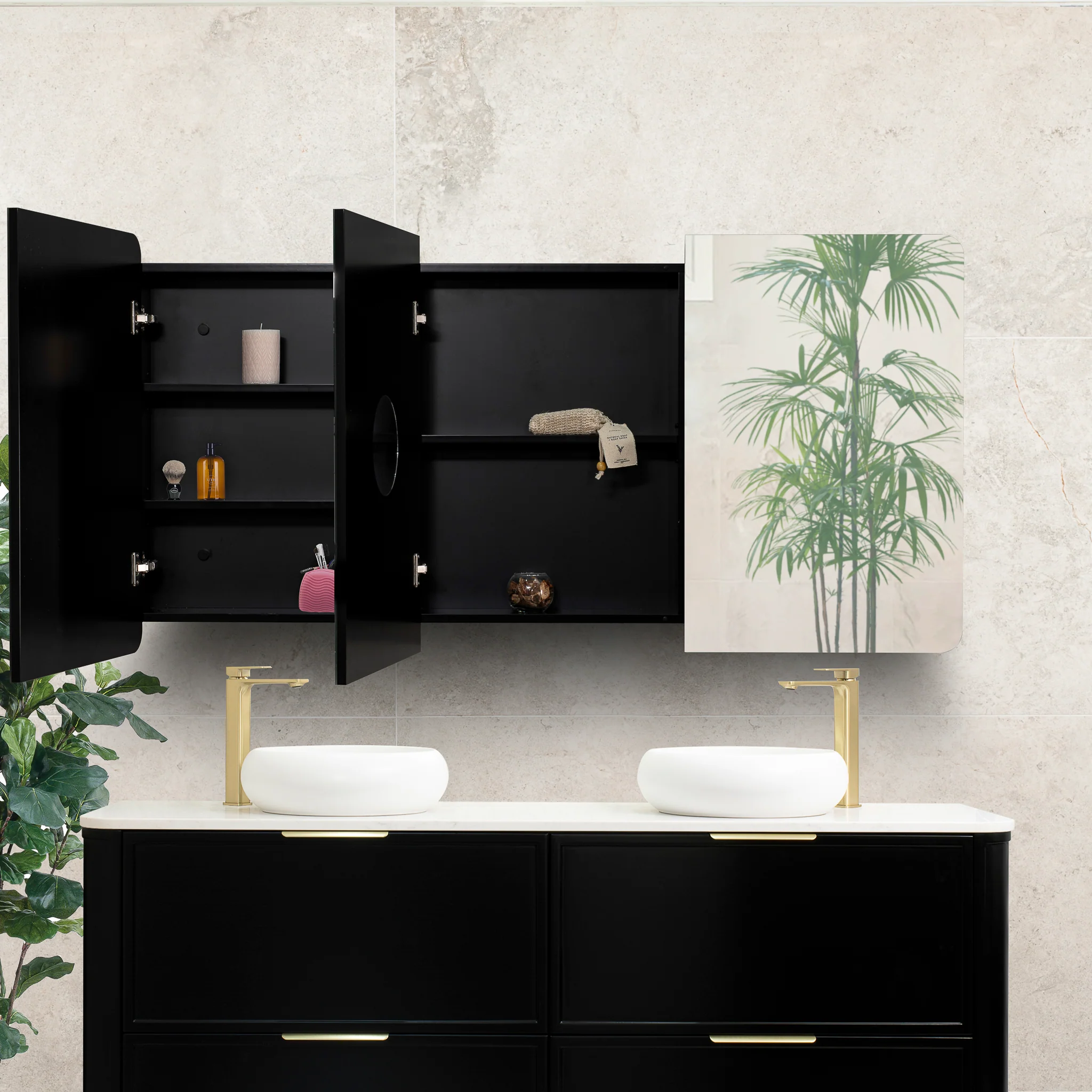 Retti Rectangular 1500mm x 750mm Mirrored Shaving Cabinet, Matte Black - Image 5