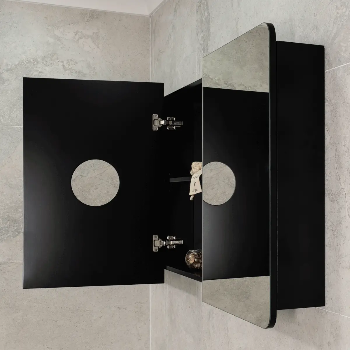 Retti Rectangular 1500mm x 750mm Mirrored Shaving Cabinet, Matte Black - Image 7