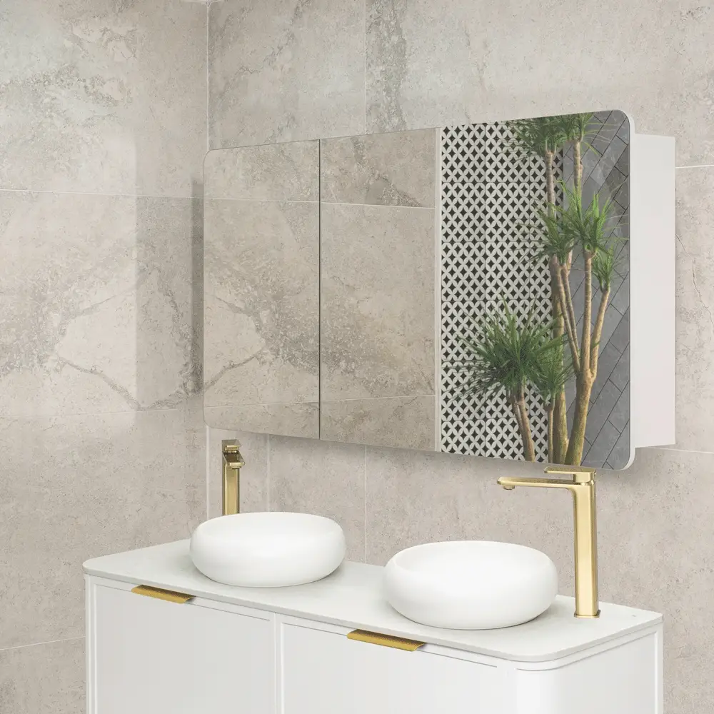 Retti Rectangular 1500mm x 750mm Mirrored Shaving Cabinet, Matte White - Image 3