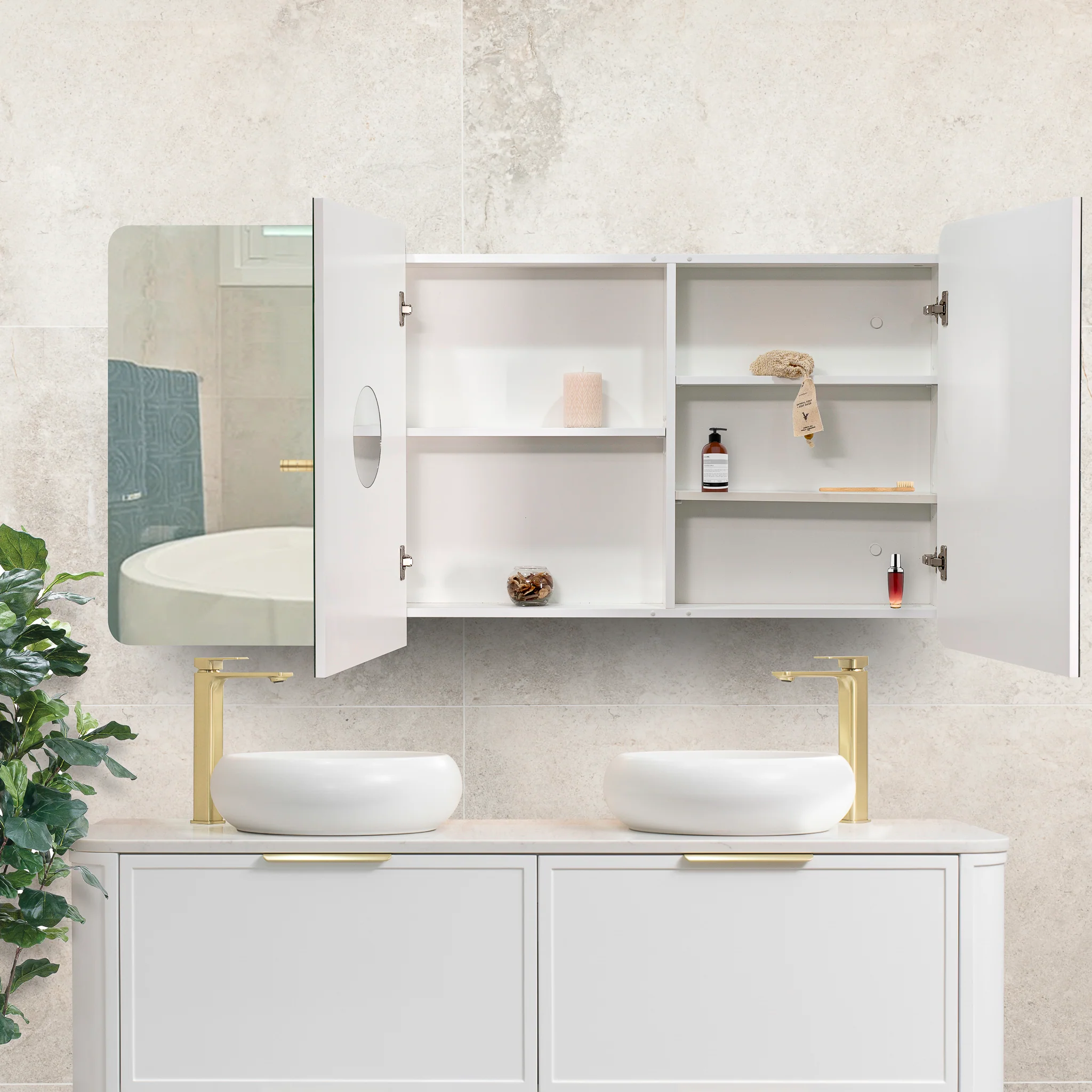Retti Rectangular 1500mm x 750mm Mirrored Shaving Cabinet, Matte White - Image 5
