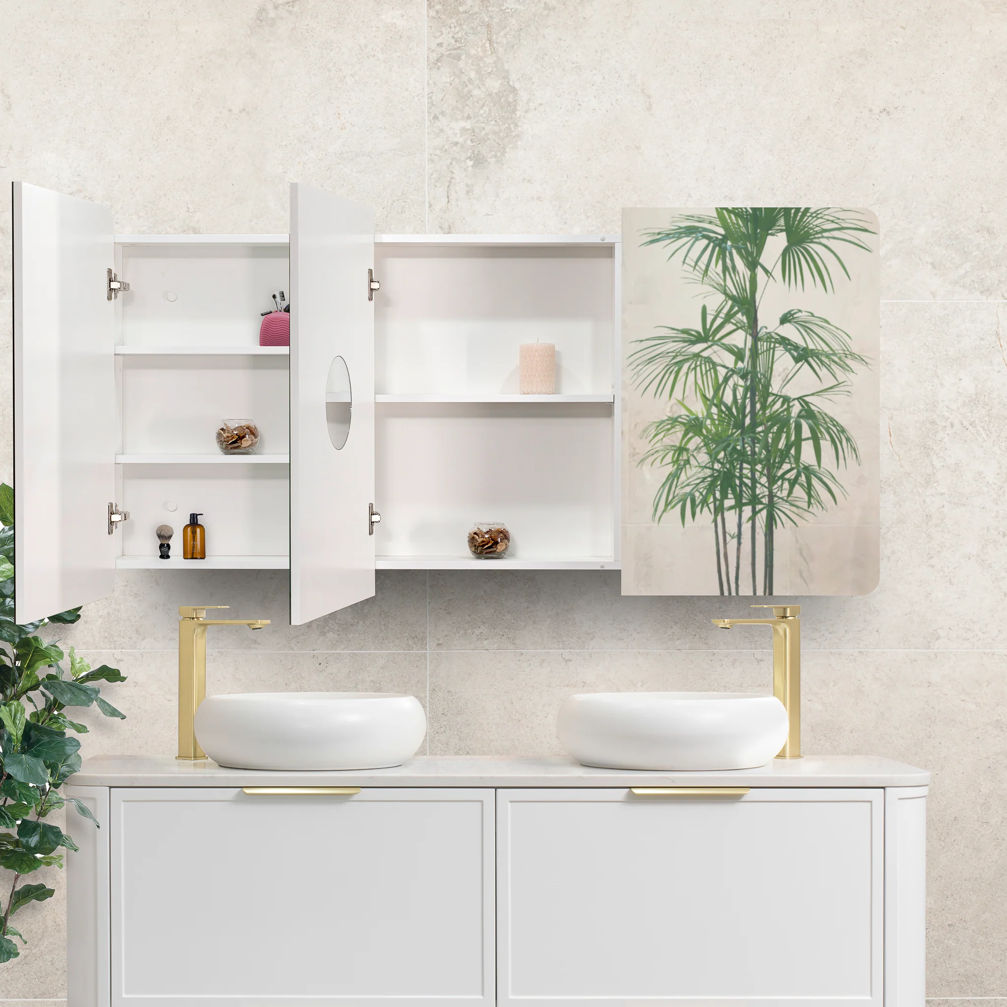 Retti Rectangular 1500mm x 750mm Mirrored Shaving Cabinet, Matte White - Image 6