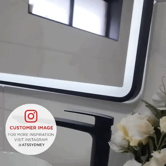 Retti Rectangular 1500mm x 900mm Frontlit LED Framed Mirror with Demister, Matte Black Frame - Image 6