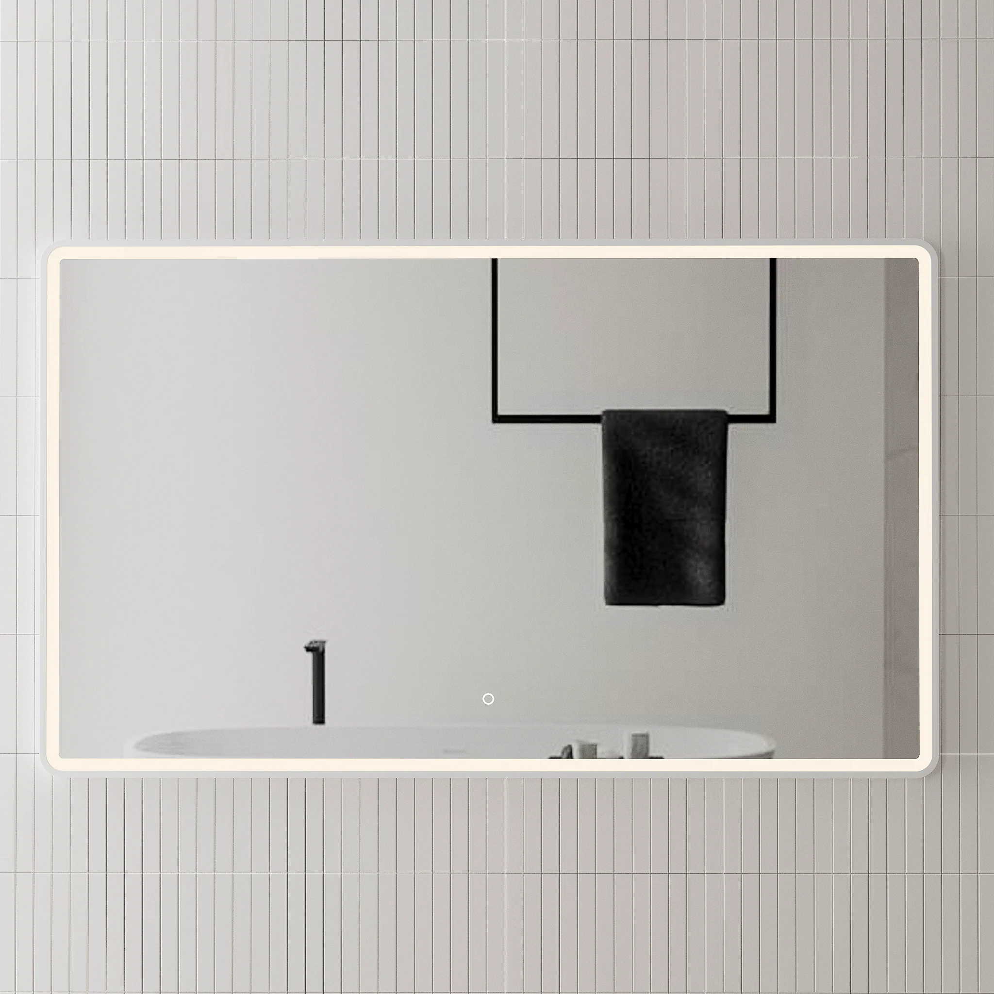 *Clearance* Retti Rectangular 1500mm x 900mm Frontlit LED Framed Mirror with Demister, Matte White Frame