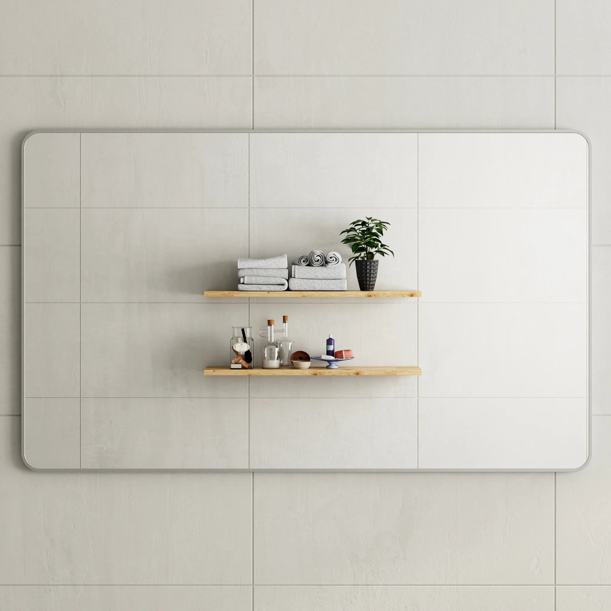 *Clearance* Retti Rectangular 1500mm x 900mm Framed Mirror, Brushed Nickel Frame