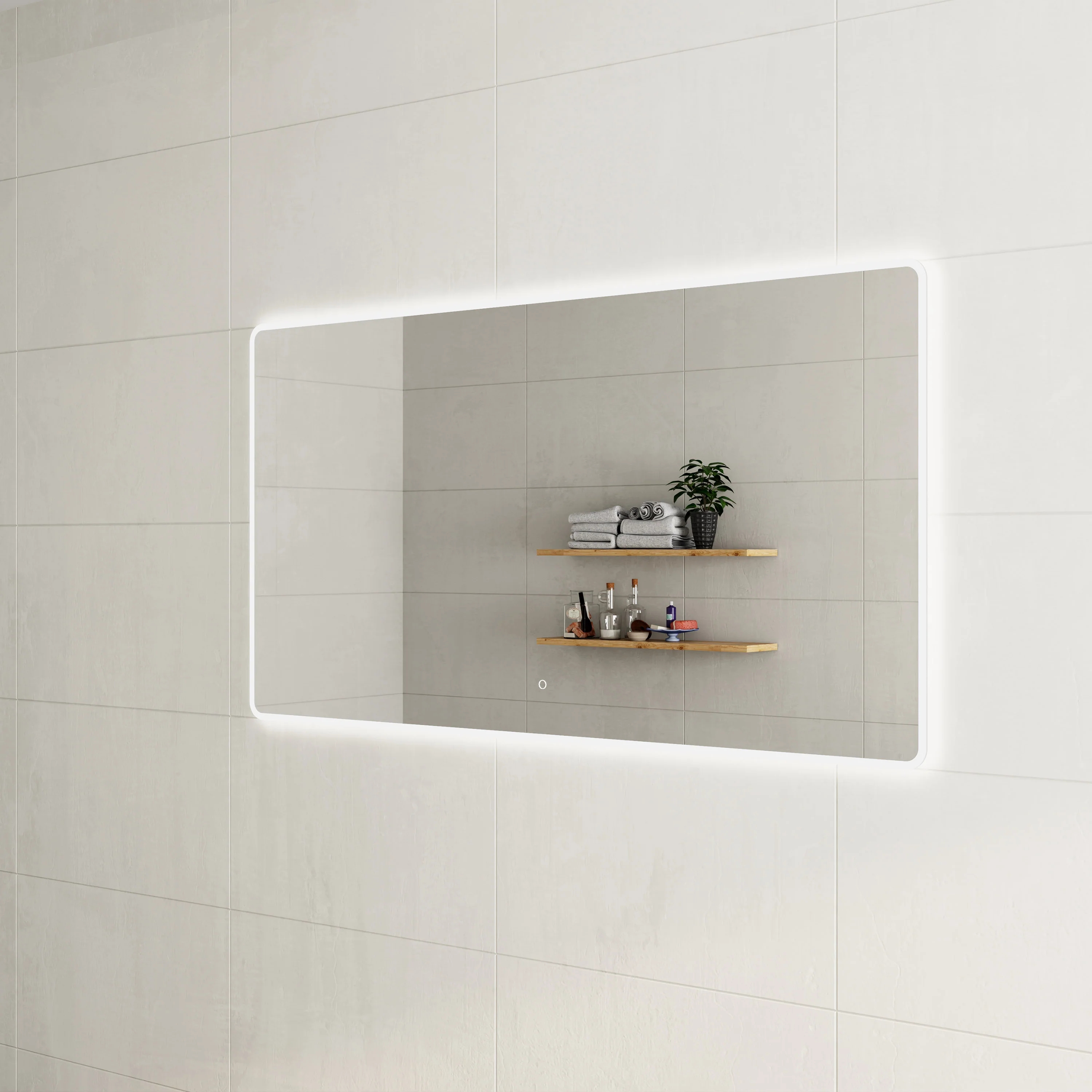Retti Rectangular 1700mm x 900mm Frontlit and Backlit LED Frameless Mirror with Frosted Glass Border and Demister - Image 2