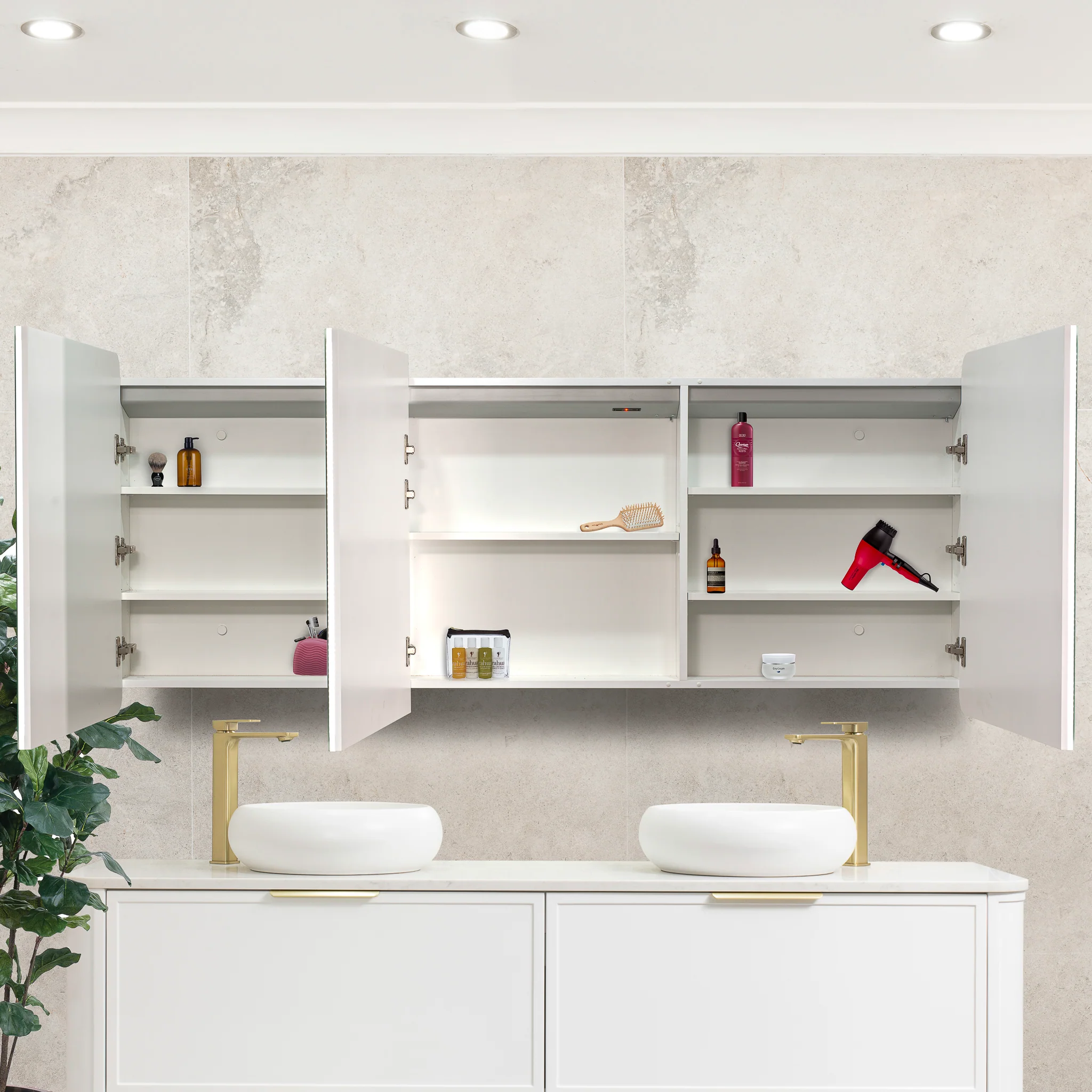 Retti Rectangular 1800mm x 750mm Frontlit LED Mirrored Shaving Cabinet, Matte White - Image 2